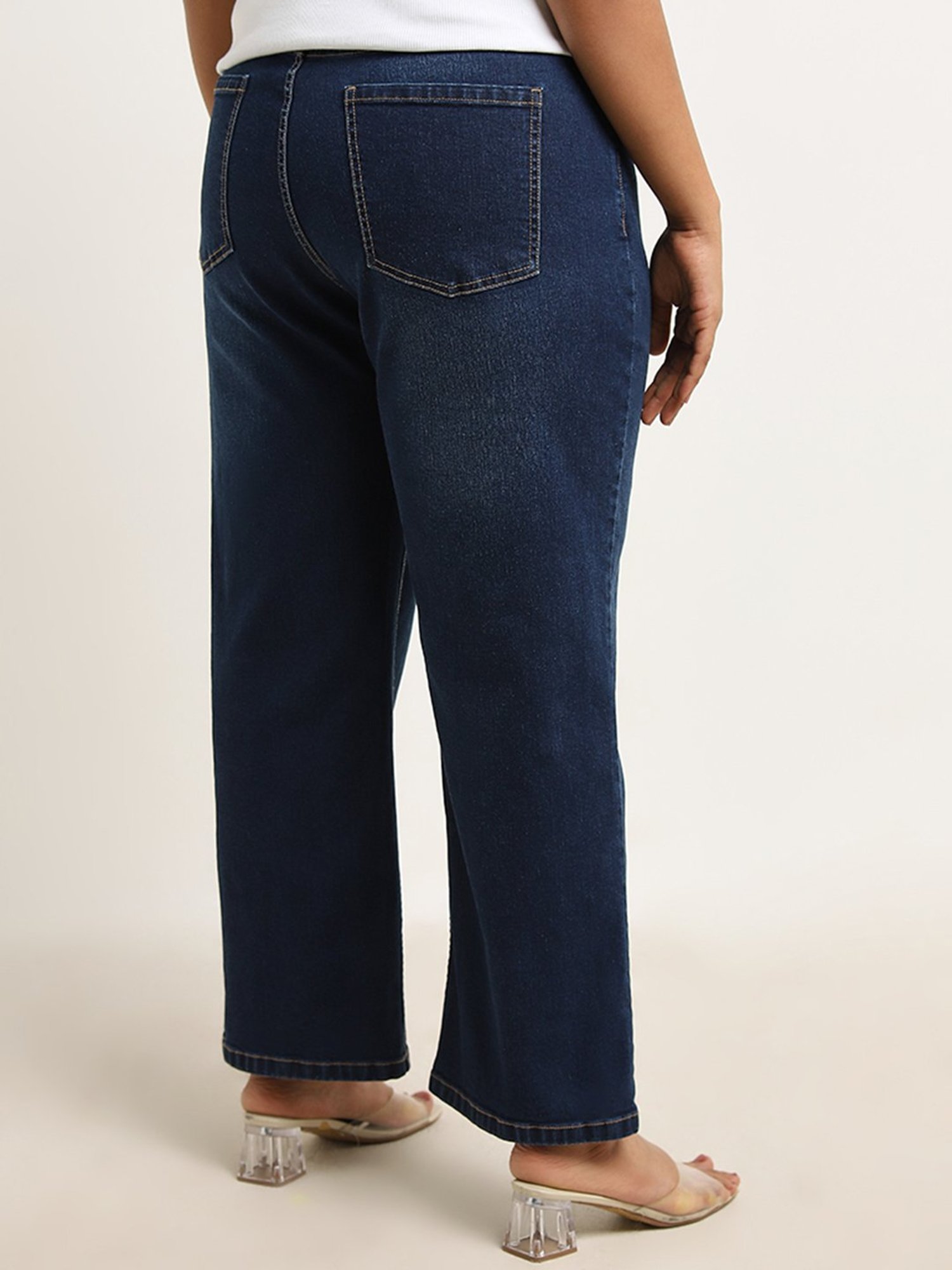 Gia by Westside Dark Blue High-Rise Wide-Leg Fit Jeans