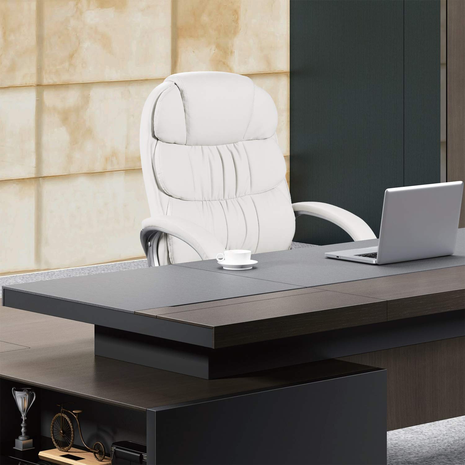 Homall Office Chair High Back Computer Chair Ergonomic Desk Chair, PU Leather Adjustable Height Modern Executive Swivel Task Chair with Padded Armrests and Lumbar Support (White)