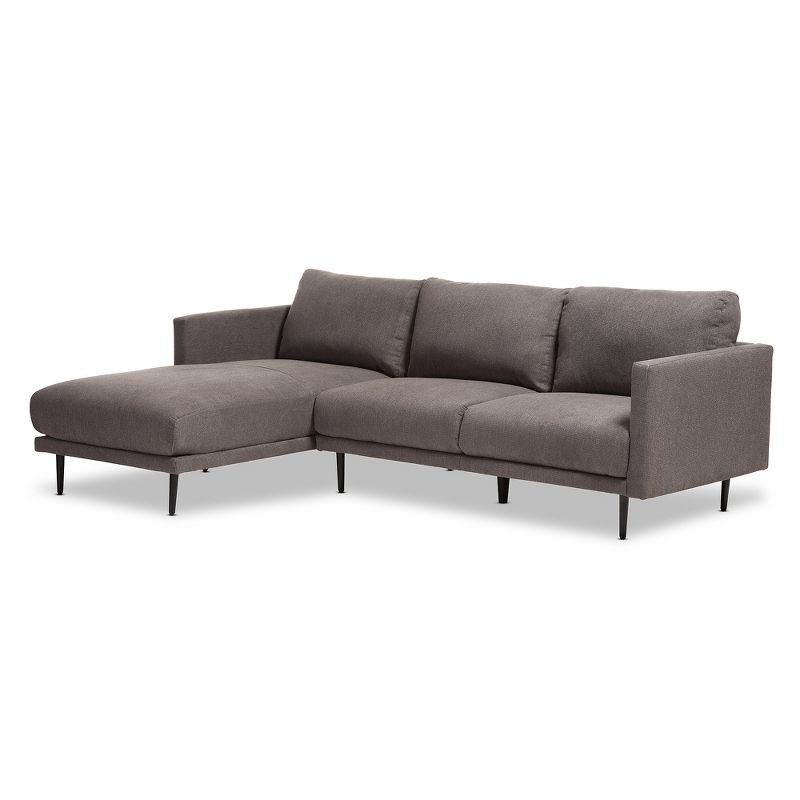 Riley Retro Mid - Century Modern Fabric Upholstered Left Facing Chaise Sectional Sofa - Gray - Baxton Studio