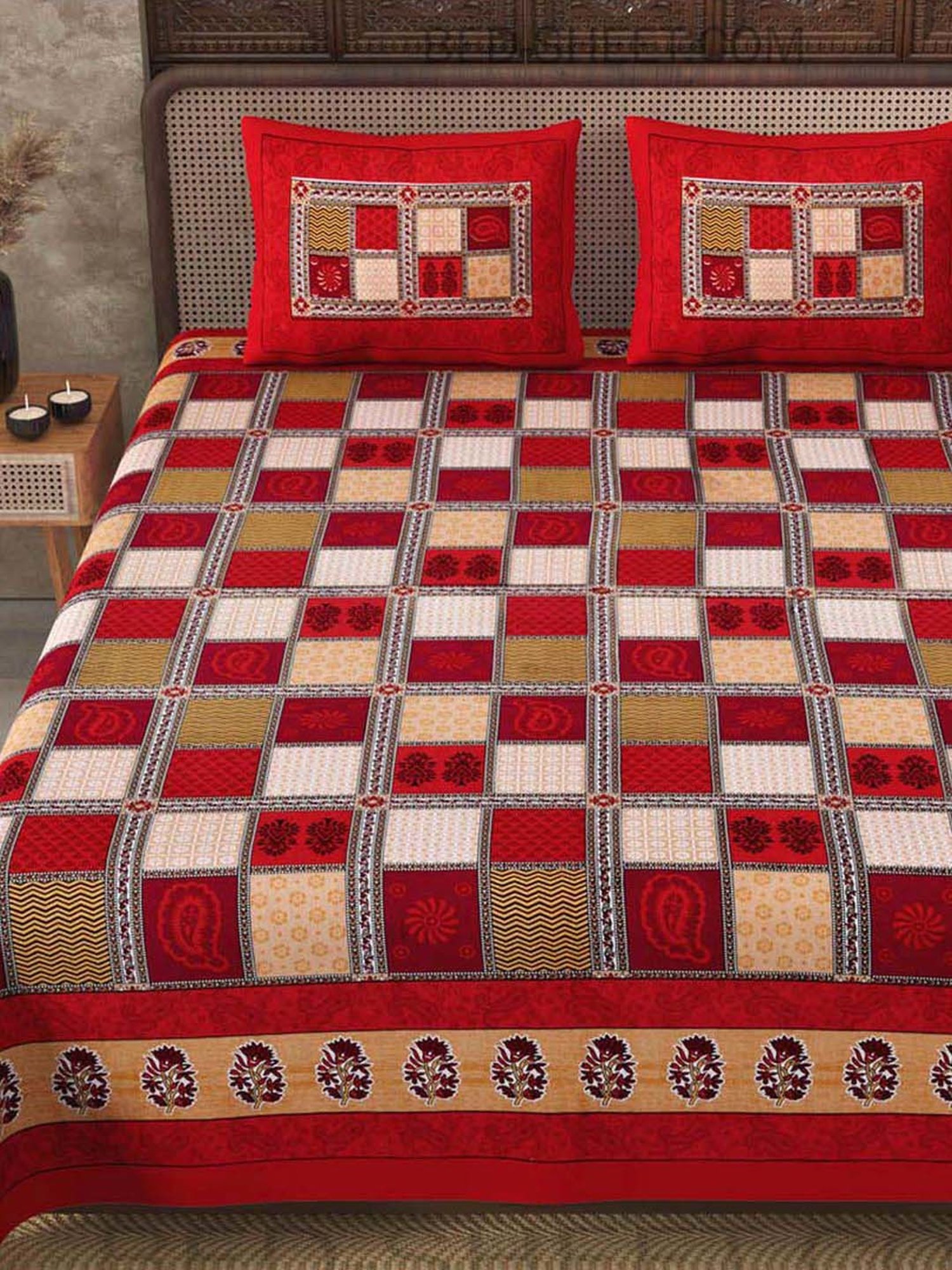 JaipurFabric Maroon 100% Pure Cotton 150 TC Double Bedsheet with 2 Pillow Covers