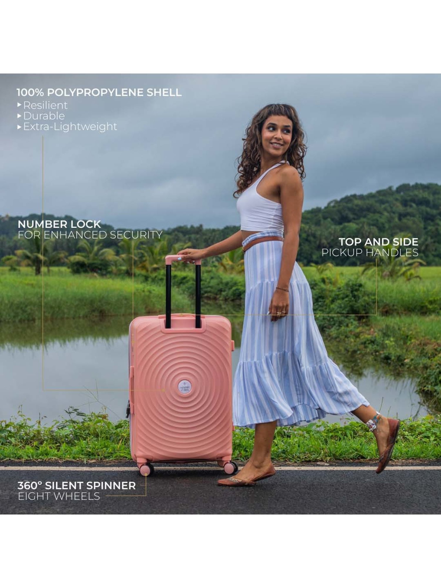 Nasher Miles Goa Hard-sided Polypropylene Luggage Set of 2 Peach Trolley Bags (55 & 65 Cm)
