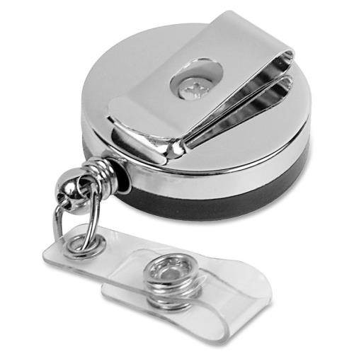 Baumgartens Large ID Badge Reel Hvy-Duty Cord/Clip 30" Black/Chrome 68814