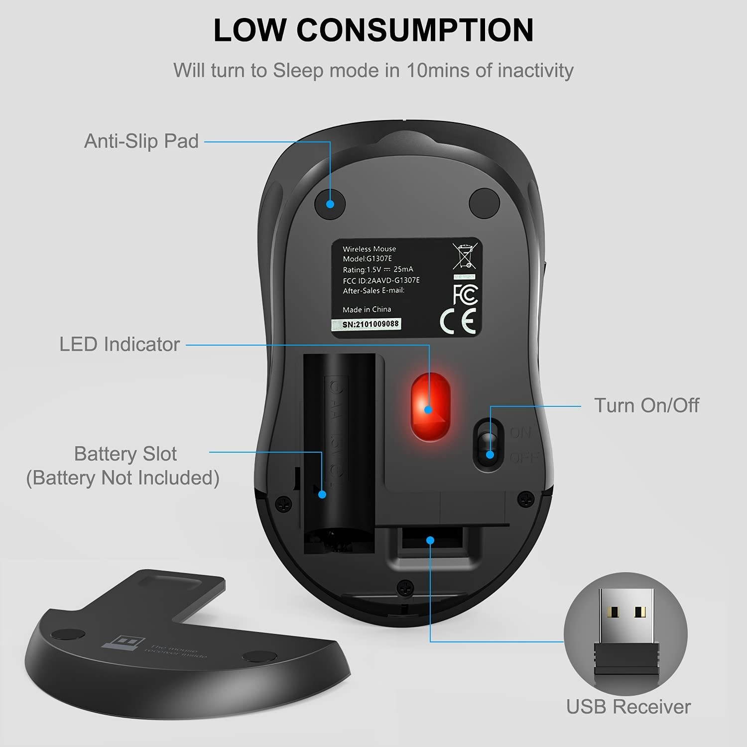 WisFox 2.4G Wireless Mouse for Laptop Ergonomic Computer Mouse with USB Receiver and 3 Adjustable Levels 6 Button Cordless Mouse Wireless Mice for Windows Mac PC Notebook (Metallic Green)