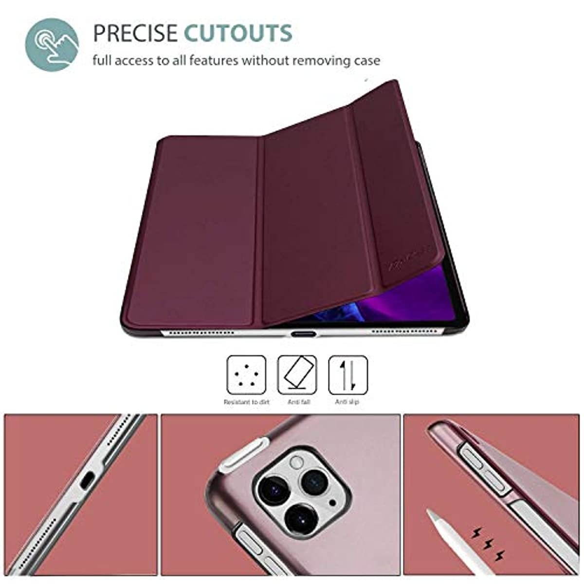 ProCase Wine iPad Pro 12.9 Slim Case 4th Generation 2020 & 2018 Bundle with [6 Pack] Black Ultra Thin Webcam Cover Slide for Laptop Phone