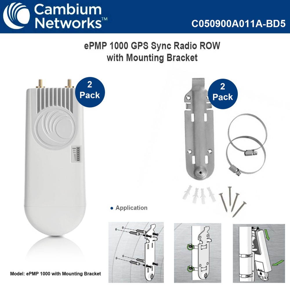 Cambium ePMP 1000 GPS Sync Radio 5GHz Point to multipoint ROW 2PACK with Mounting Bracket 2PACK