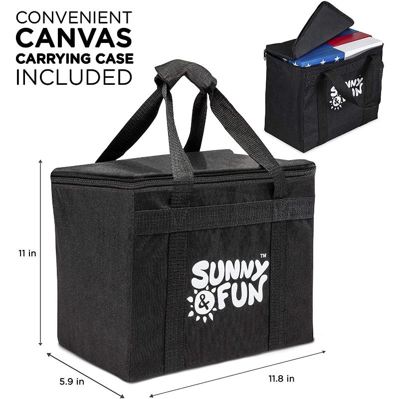 Sunny & Fun Giant Flag Tumbling Tower | 54 Piece Set Oversized Wooden Toppling Blocks | Indoor & Outdoor Stacking Yard Game for Adults & Kids | Great for Party Lawn Backyard | w/ Storage Carry Bag