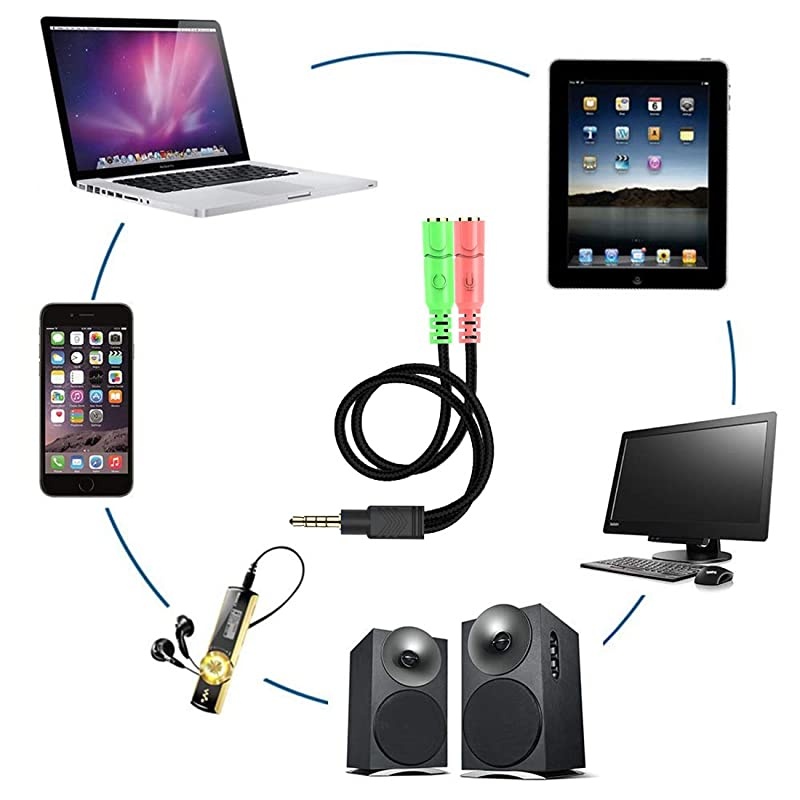 35mm Jack Cable Headset Adapter Kit CTIA for LaptopMacPS4SmartphoneXbox OneTablet Earphone with HeadphoneMicrophone Simultaneously Y Splitter Audio 2 Female to 1 Male
