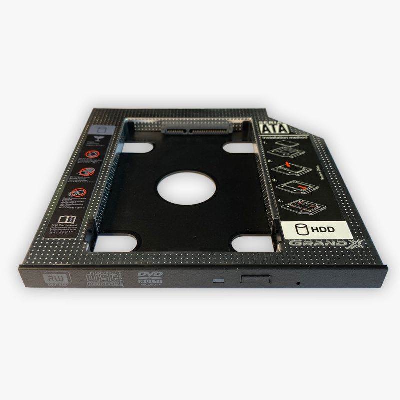 Grand-X 9.5mm SATA-II SATA2.0 2.5" SSD HDD Hard Drive Caddy Adapter Tray Enclosure Laptop Optical Bay Drive Slot for Acer, Asus, Dell, Fujitsu, HP, Lenovo, Samsung, Sony, Toshiba