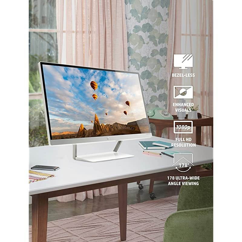 27er 27-Inch Full HD 1080p IPS LED Monitor with Frameless Bezel and VGA & HDMI (T3M88AA), White
