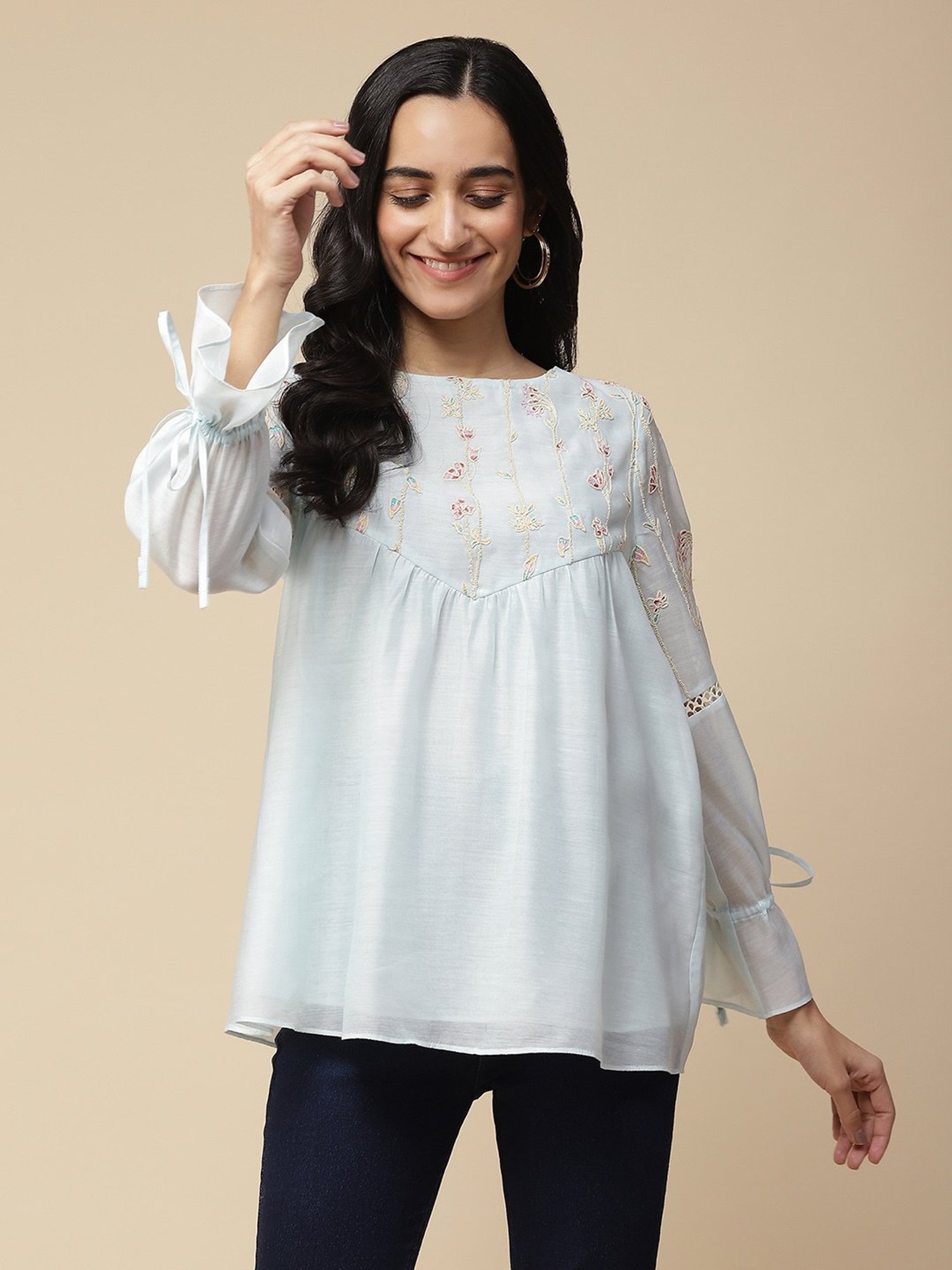 aarke Ritu Kumar Ice Blue Embroidered Top