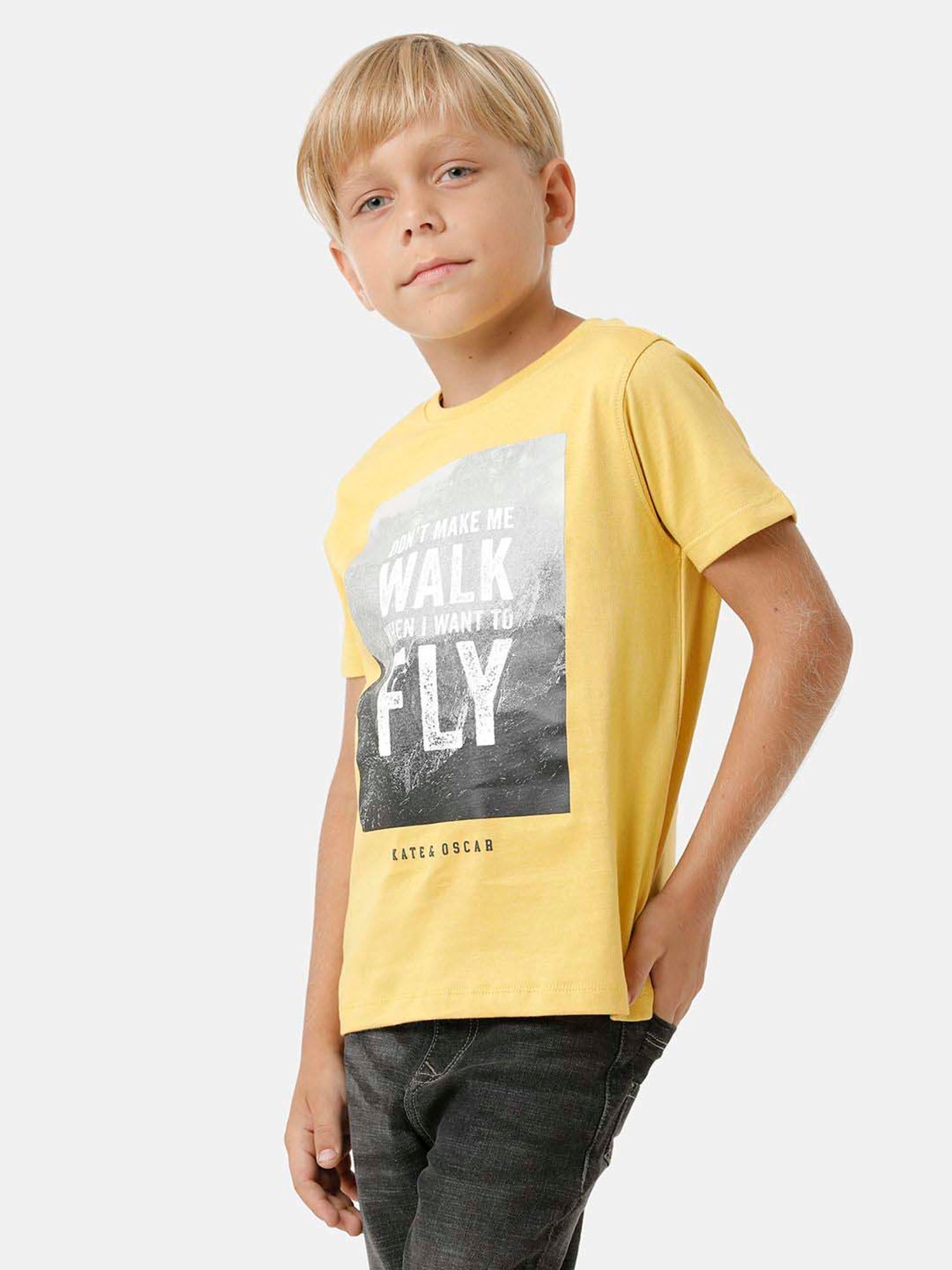 Kate & Oscar Kids Yellow Cotton Printed T-Shirt