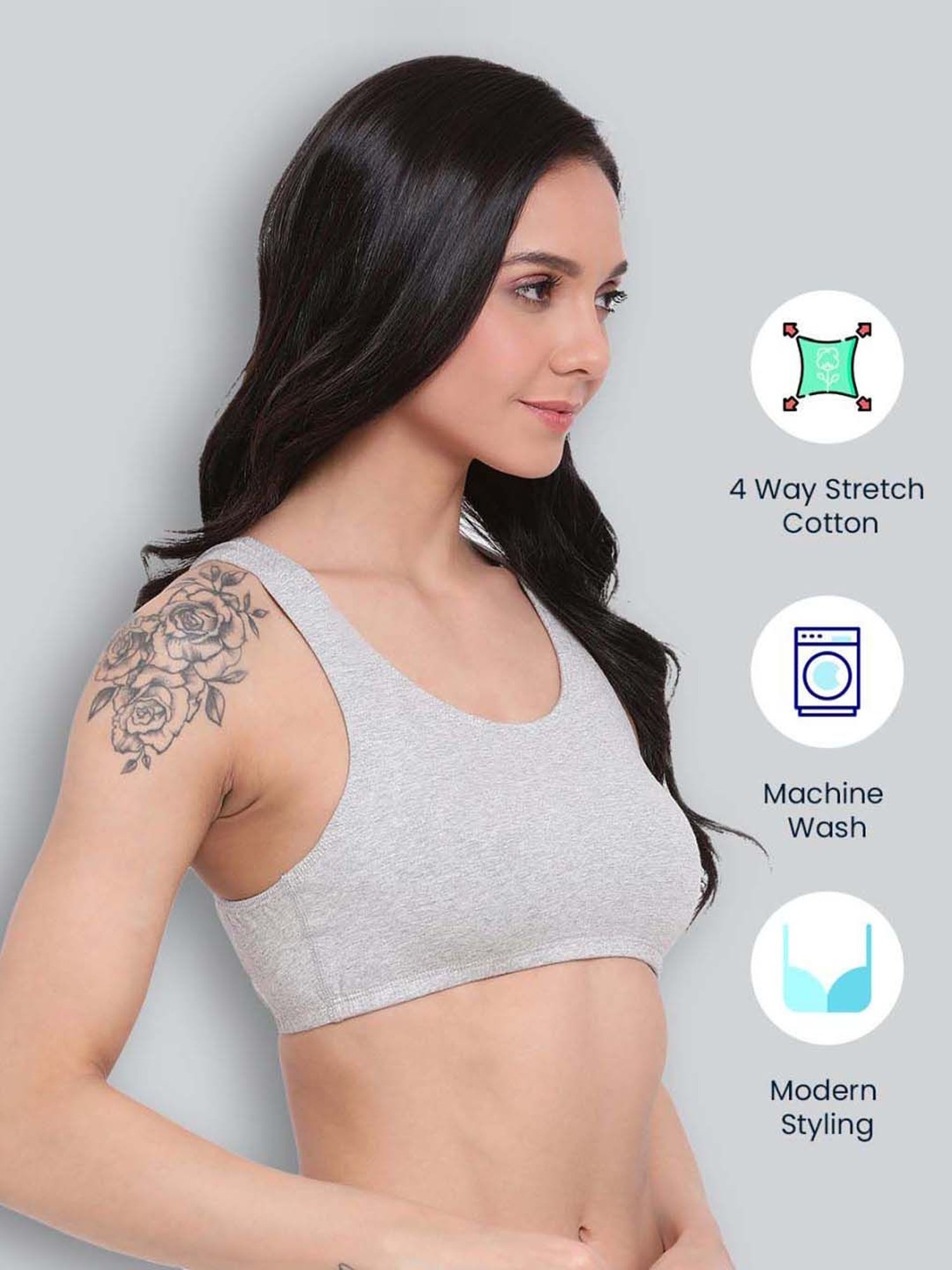 Lyra Grey Cotton Sports Bra