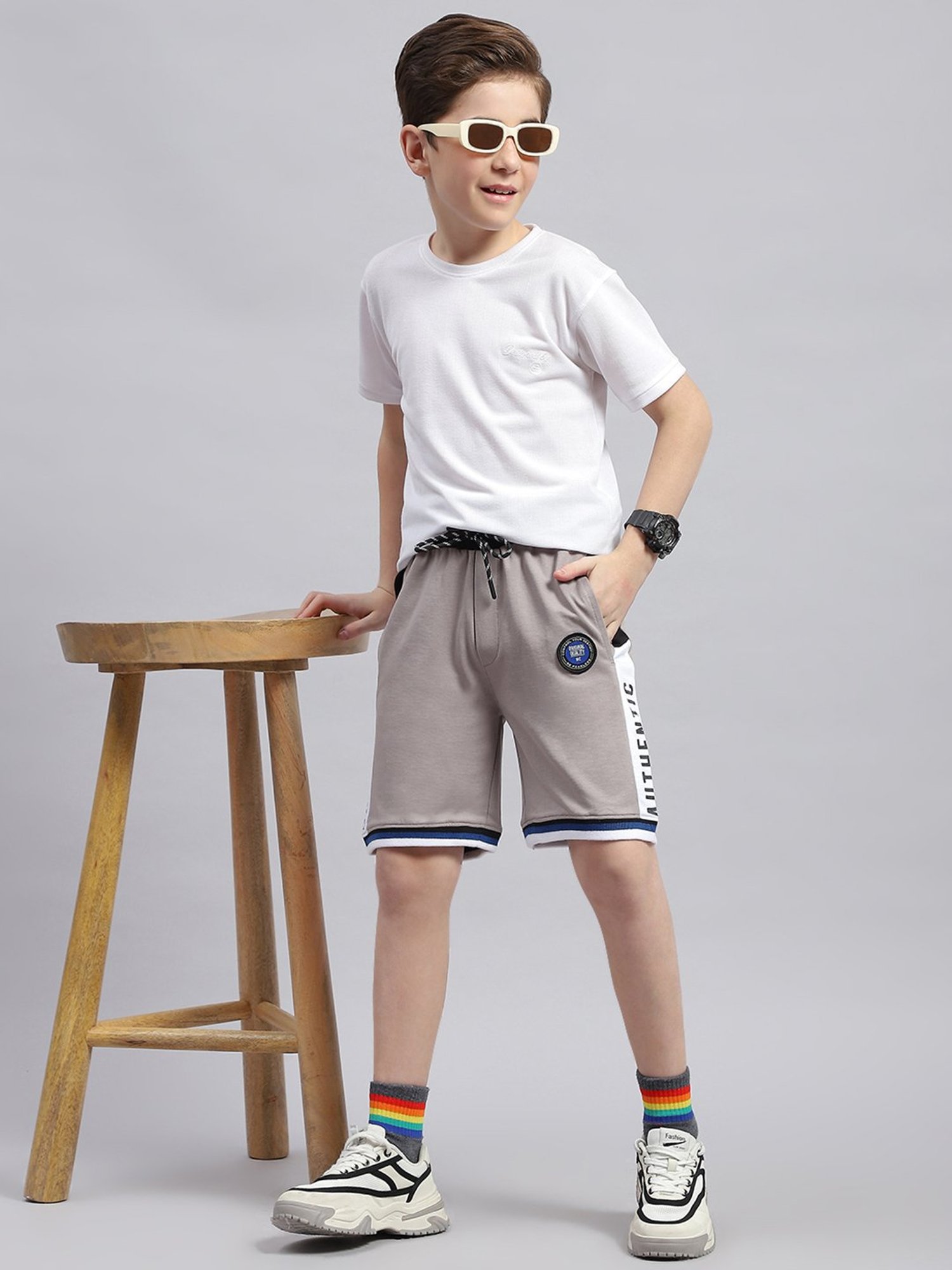 Monte Carlo Kids Grey Printed Bermuda