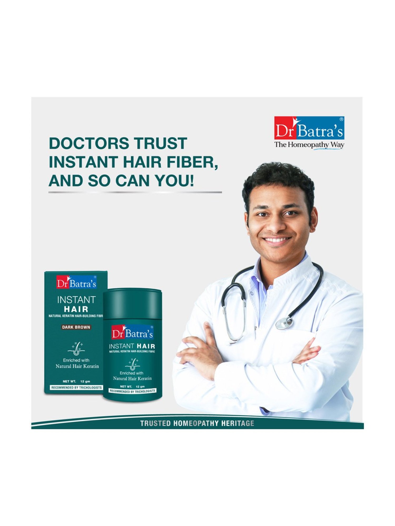 Dr. Batra's Instant Hair Natural Keratin Hair Building Fibre Dark Brown - 12 gm