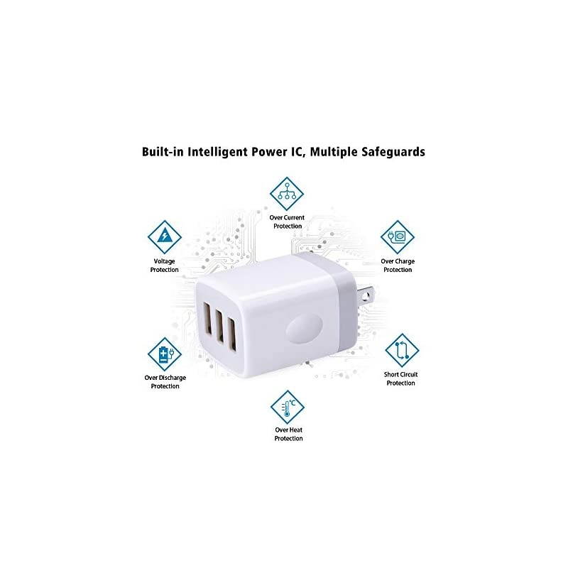 Wall Charger, 3 Port Charging Block, 5V 3.1A 2PC Multi-Port Travel Power Adapter Plug Cube Compatible iPhone 11 11Pro X 8 7 Plus, Samsung Galaxy S10 Plus S10E S9 S8, S7,V50 G8 G7 ThinQ G6