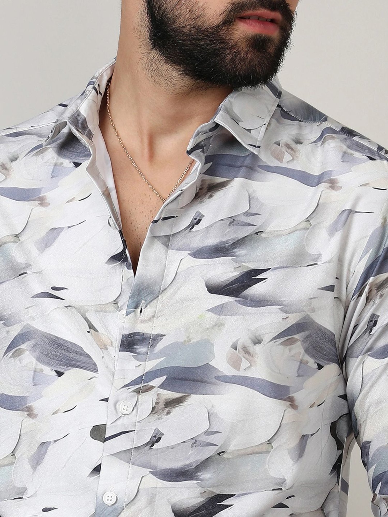 Campus Sutra Grey Regular Fit Printed Shirt