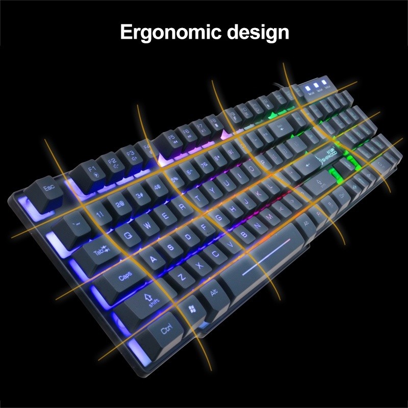 SHIPADOO D280 1000 DPI 104-key Wired RGB Backlight Character Transparent Game Mechanical Feel Suspension Keyboard + 3D Cool Mouse Kit for Laptop, PC