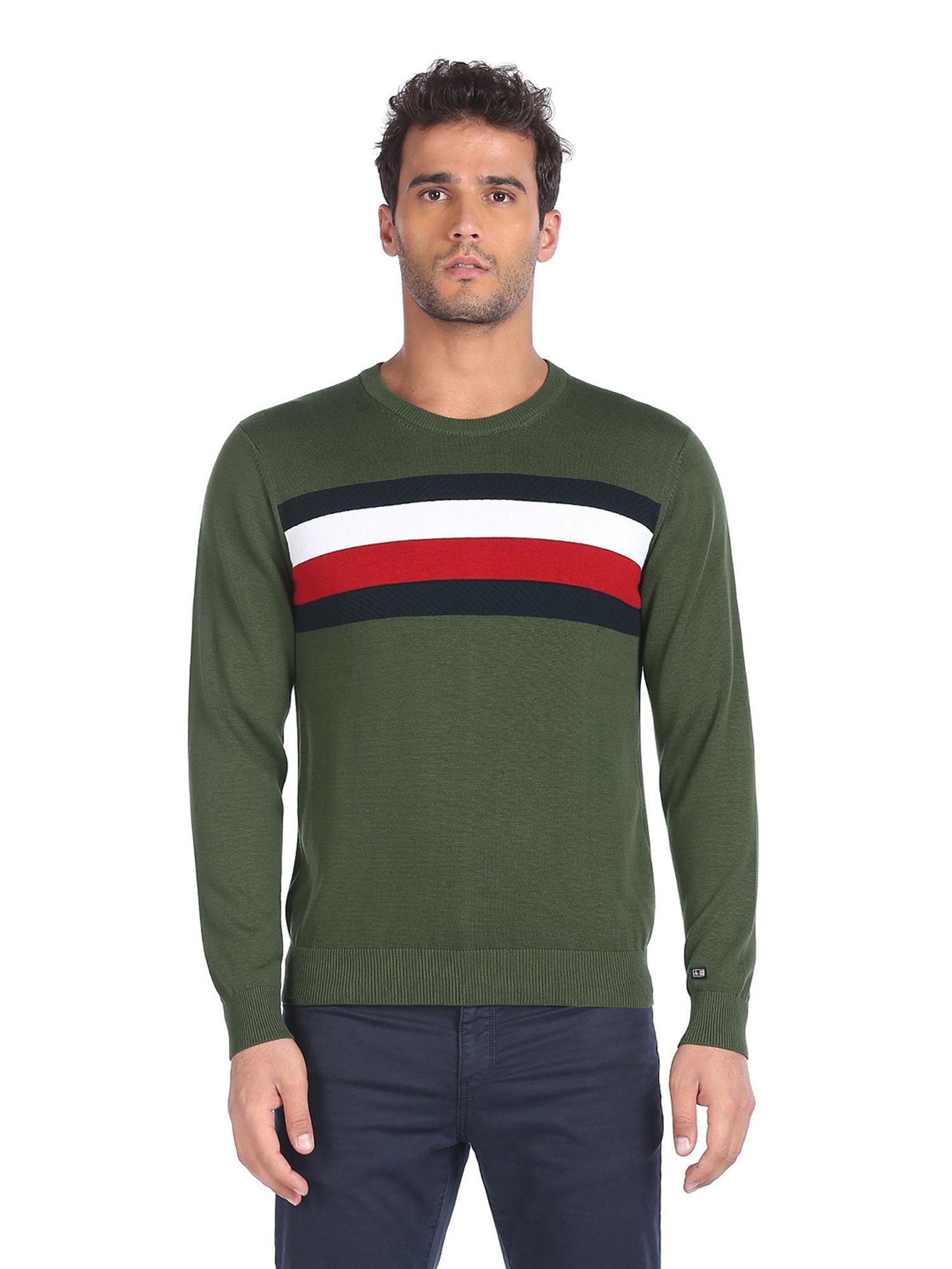 Arrow Sport Olive Striped Sweater