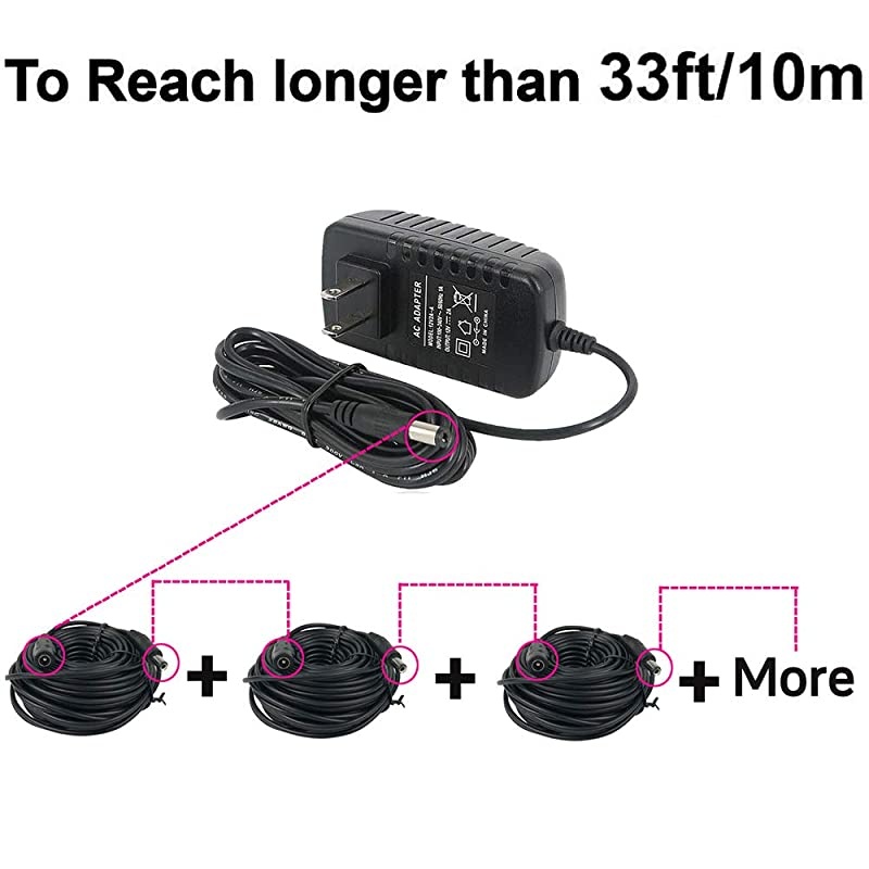 CCTV 15m 21x55mm Dc 12v Power Extension Cable for CCTV Security Cameras IP Camera Dvr Standalone15meters Black