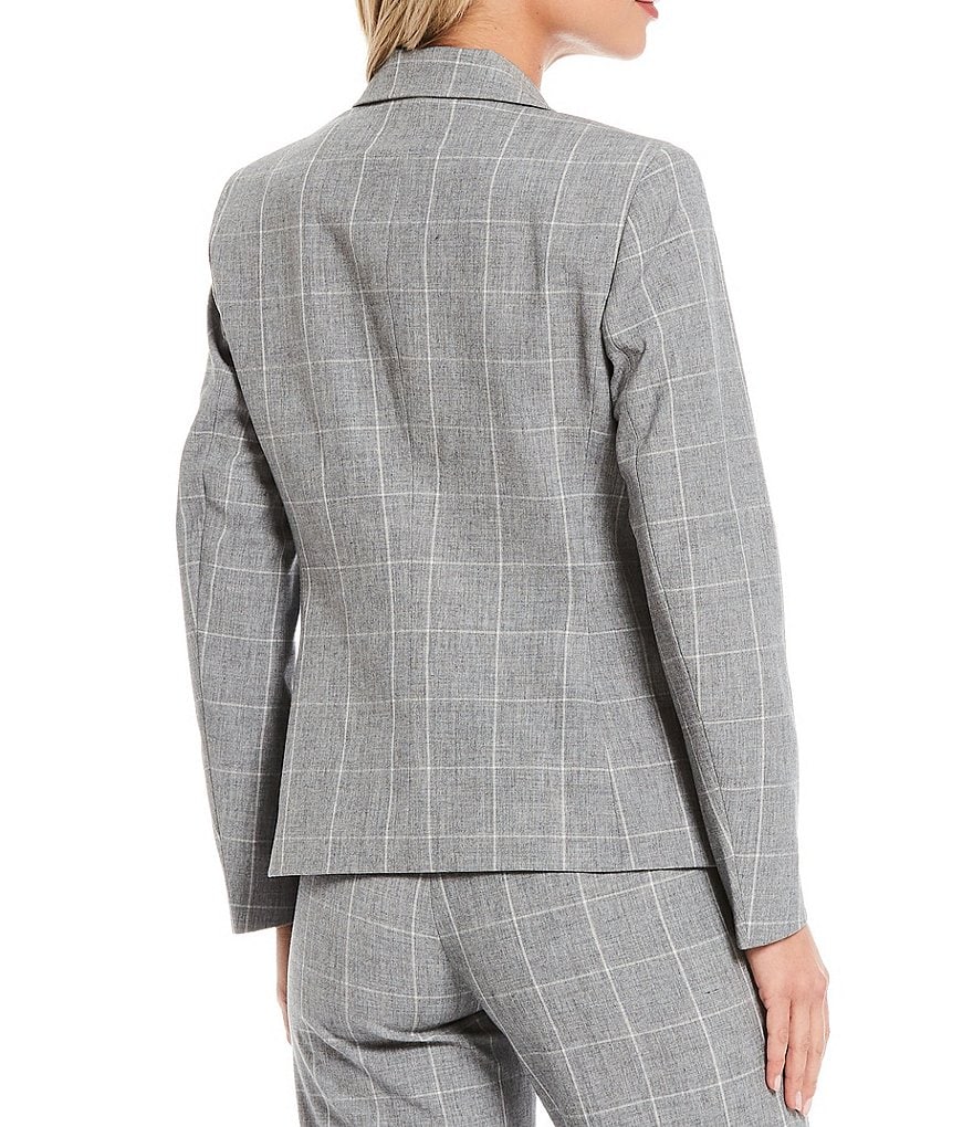 Kasper Petite Size Melange Windowpane One Button Notch Collar Jacket
