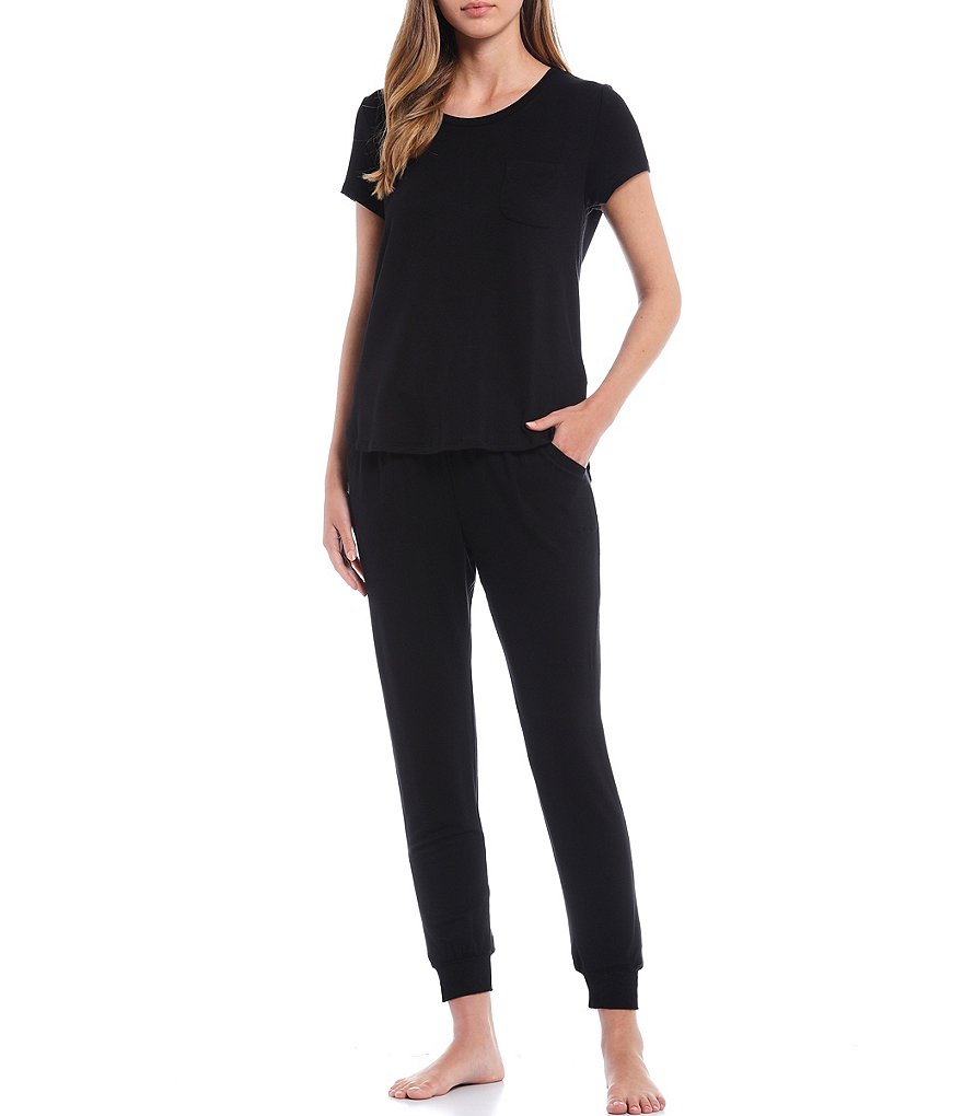 iRelax Solid French Terry Short Sleeve Ribbed Neck Sleep Tee