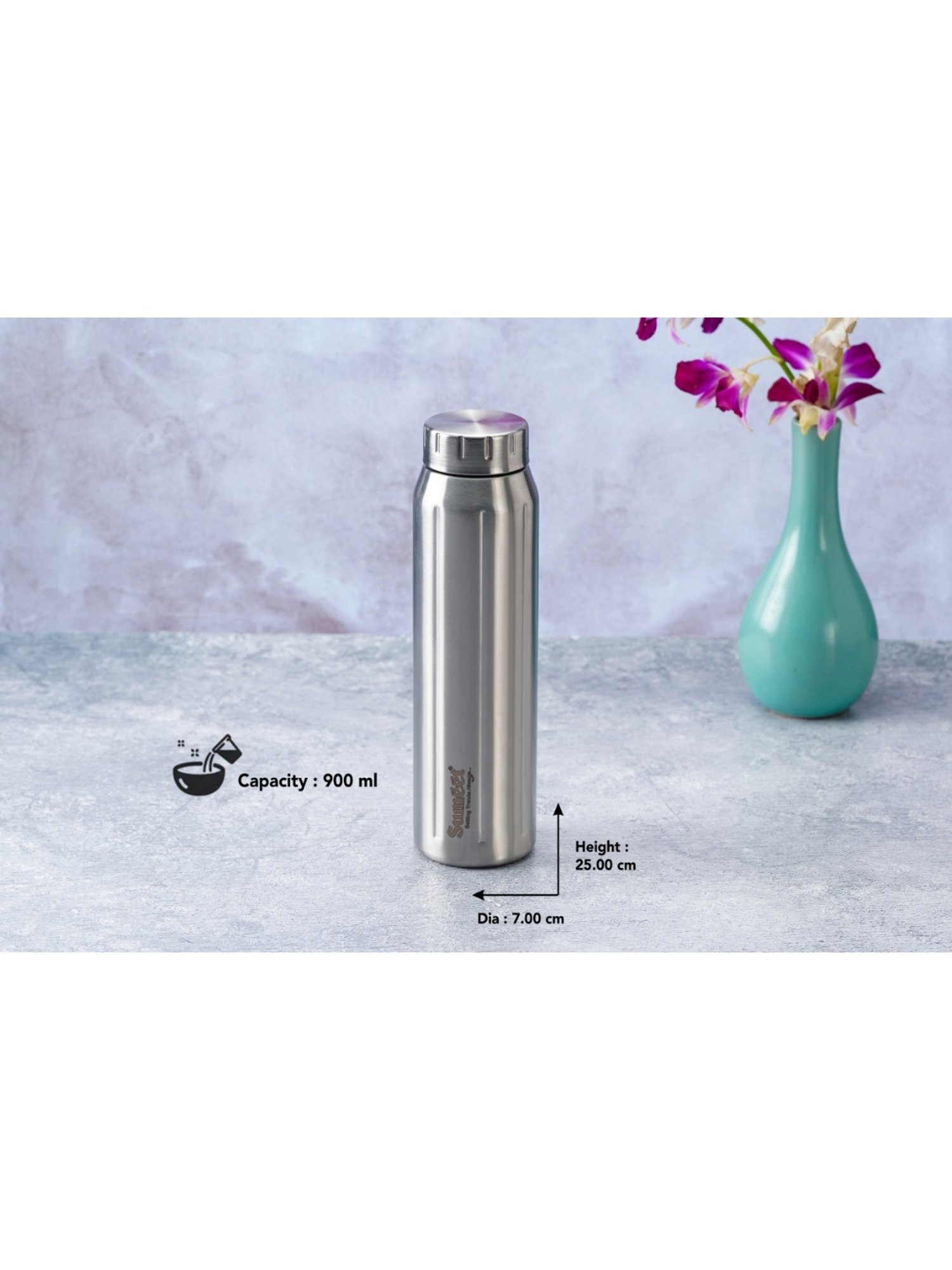 Sumeet Spark-Aqua Stainless Steel Leak Proof  Water Bottle  |900ml |Pack of 6| Silver