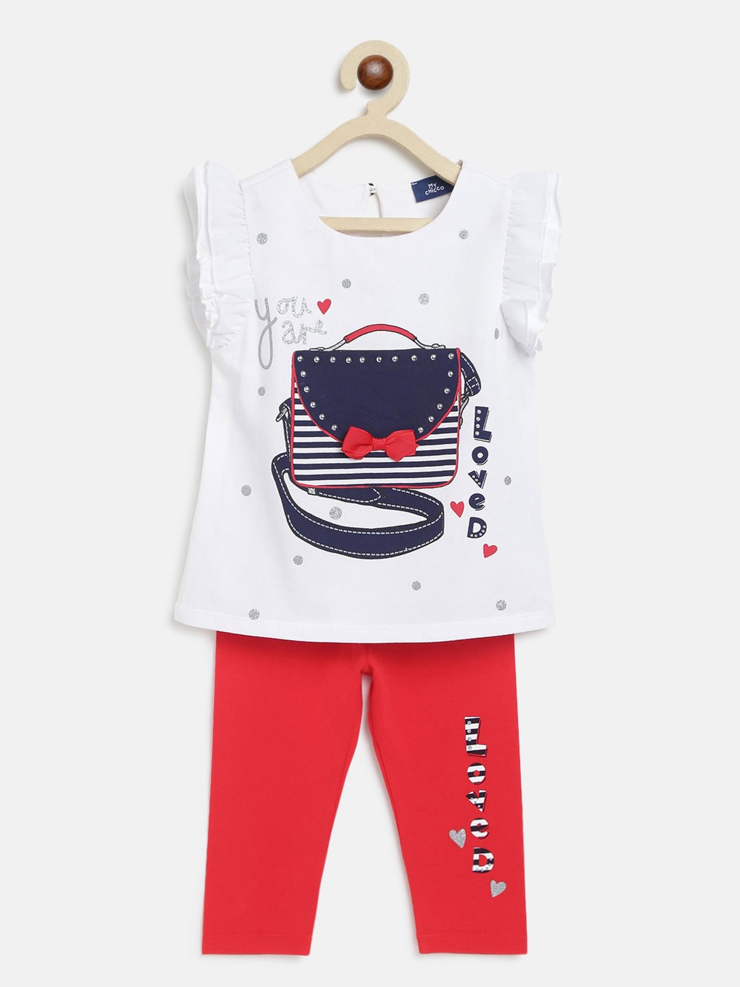 Chicco Kids White & Red Printed Top with Leggings