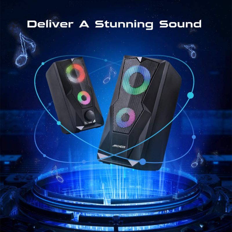 Computer Speakers 10W RGB Gaming PC Speaker with Enhanced Stereo Colorful LED Light, Dual-Channel Multimedia USB Powered Gaming Speakers for PC Desktop Laptop Tablet Smartphones.