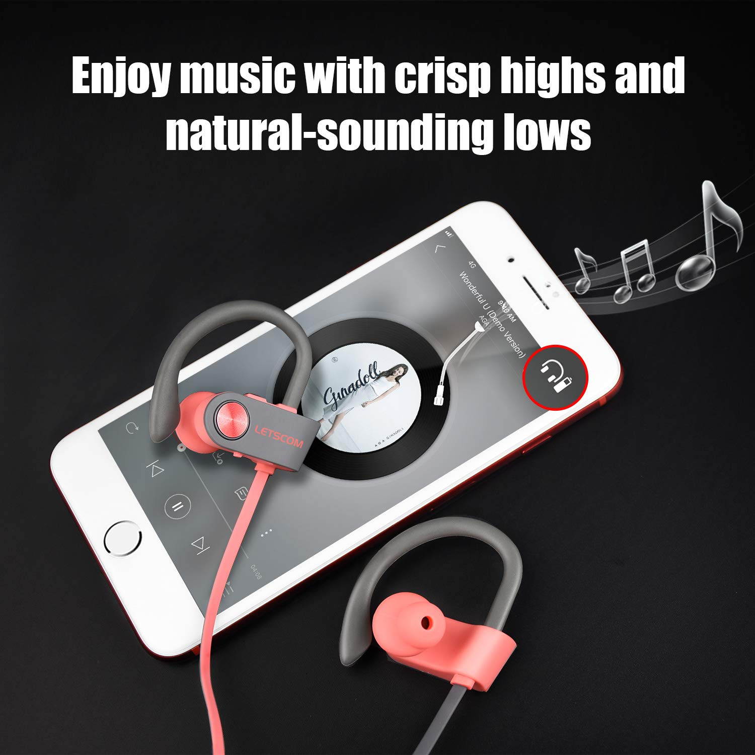 Bluetooth Headphones IPX7 Waterproof, Wireless Sport Earphones, HiFi Bass Stereo Sweatproof Earbuds w/Mic, Noise Cancelling Headset for Workout, Running, Gym, 8 Hours Play Time