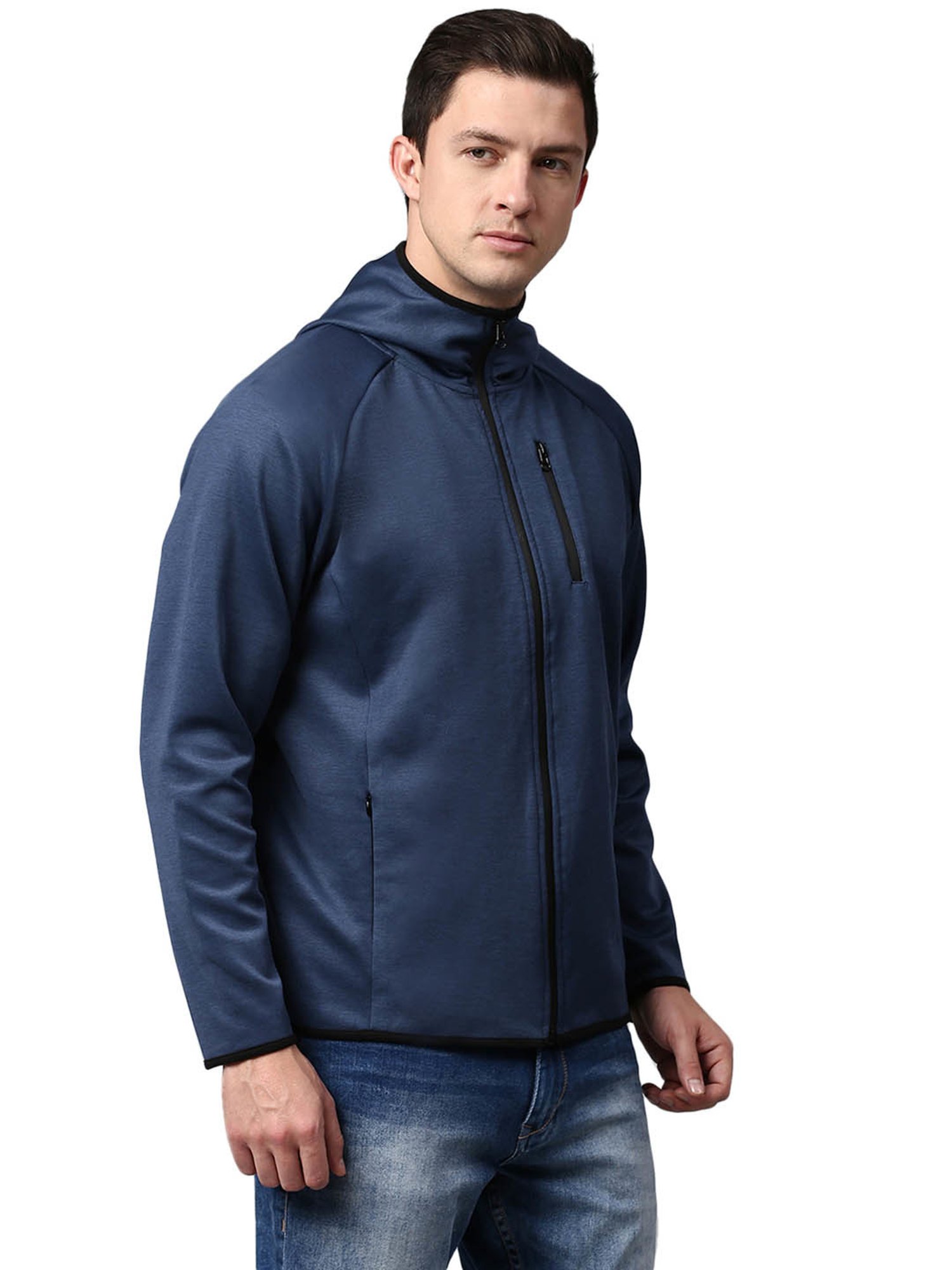 Slowave Navy Regular Fit Hooded Jacket