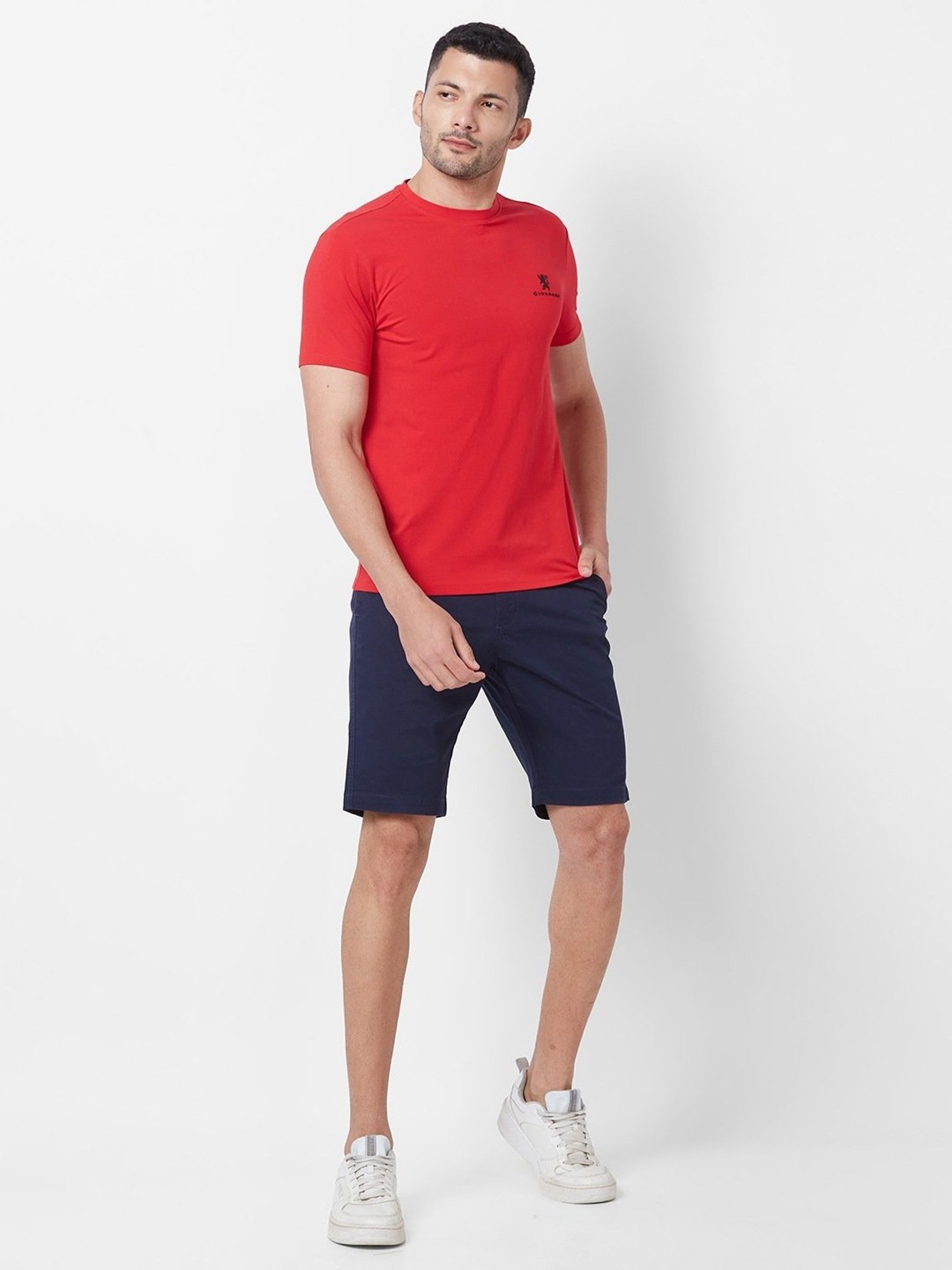Giordano Red Cotton Slim Fit T-Shirt