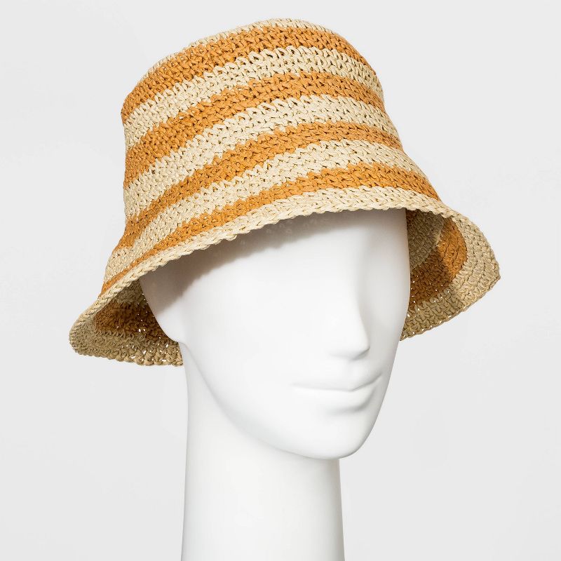 Women's Striped Paper Straw Cloche Hat - Universal Thread™ Natural