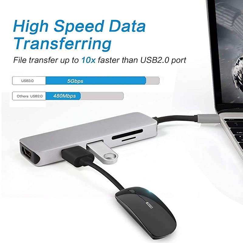 C Hub Type C Dock Adapter C Dock 5 in 1 with 4K HDMI 30Hz 2 30 Ports SDTF Card Reader Compatible with MacBook ProAir and More TypeC Laptops or Devices