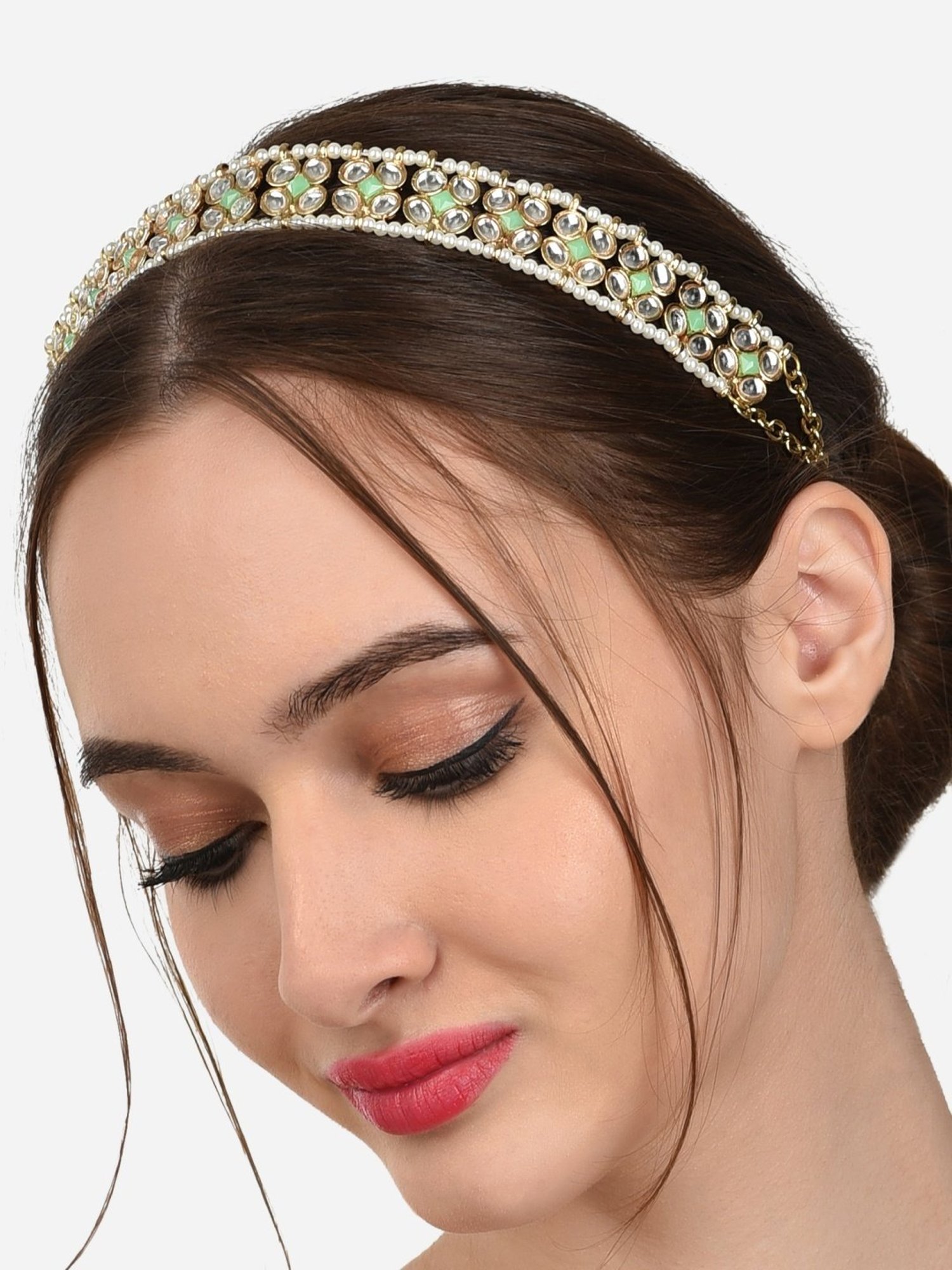 Zaveri Pearls Green Kundan Embellished Ethnic Head Chain-ZPFK13109