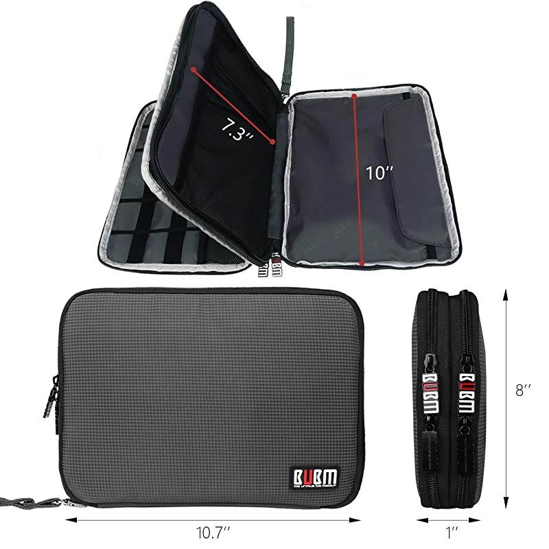 Double Layer Electronics Organizer/Travel Gadget Bag for Cables, Memory Cards, Flash Hard Drive and More, Fit for iPad or Tablet(up to 9.7")-Large, Grey