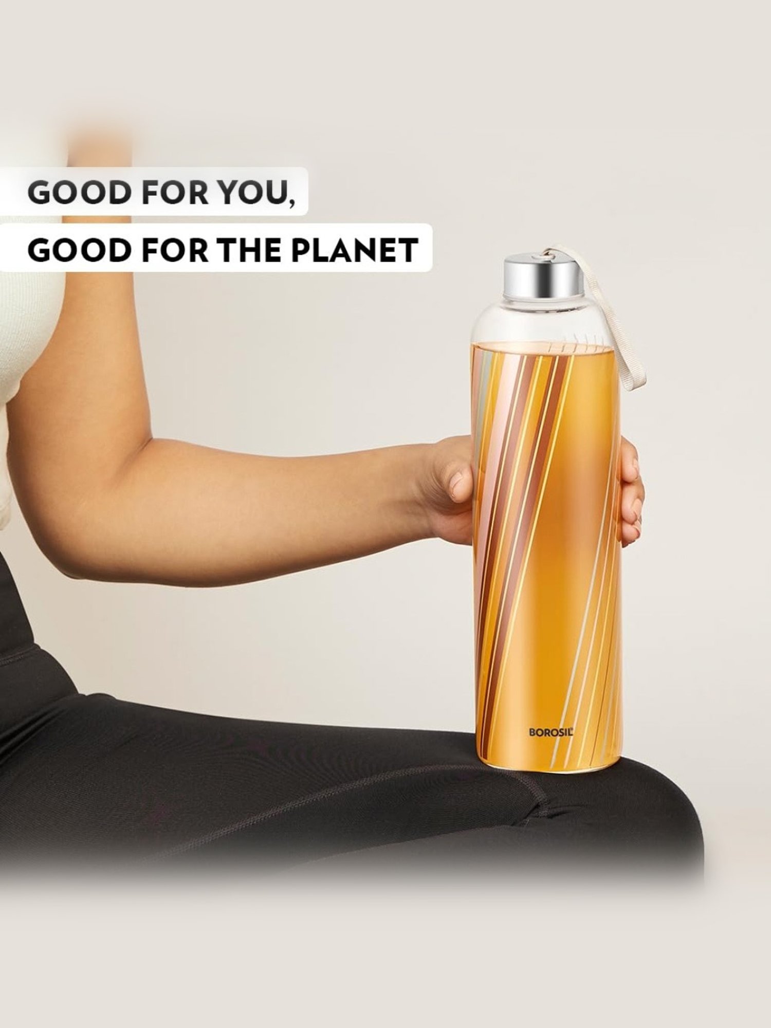 Borosil Water Bottle with Fridge Safe & Leakproof Set of 3 (Transparent, 1000 ml)