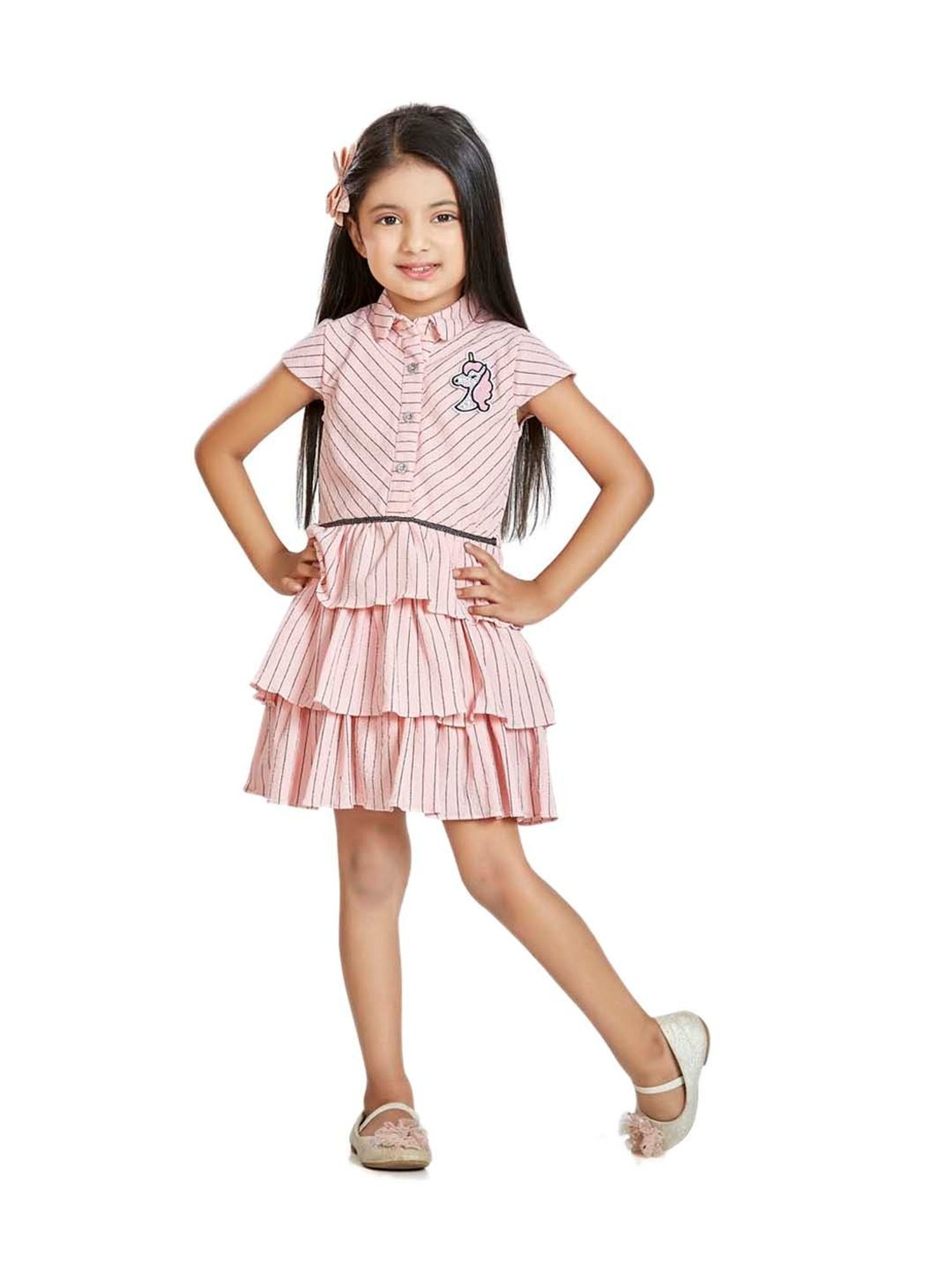 Peppermint Kids Peach Striped Dress