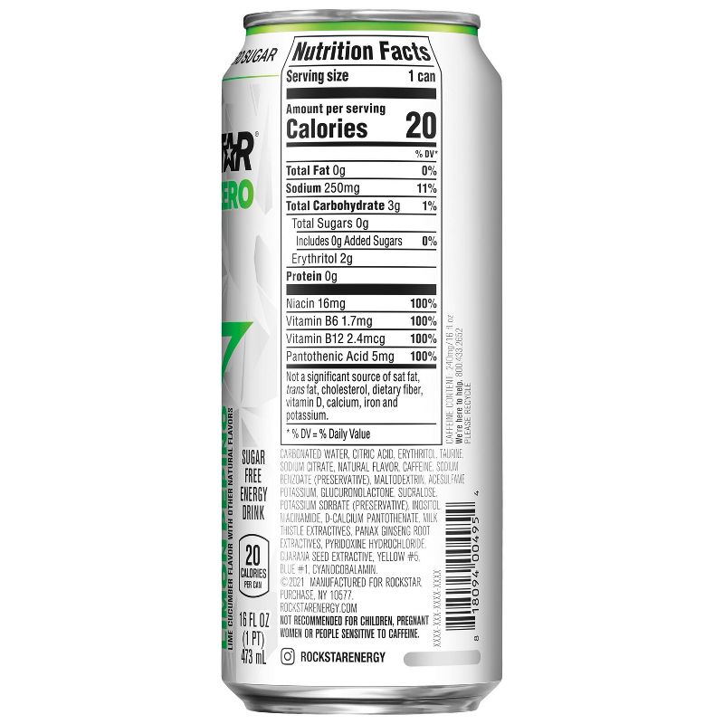 Rockstar Pure Zero Lime Cucumber Energy Drink - 16 fl oz Can