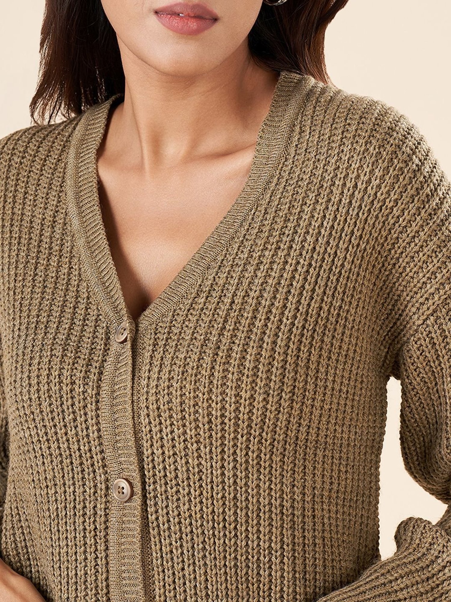 Akkriti by Pantaloons Beige Crochet Pattern Cardigan