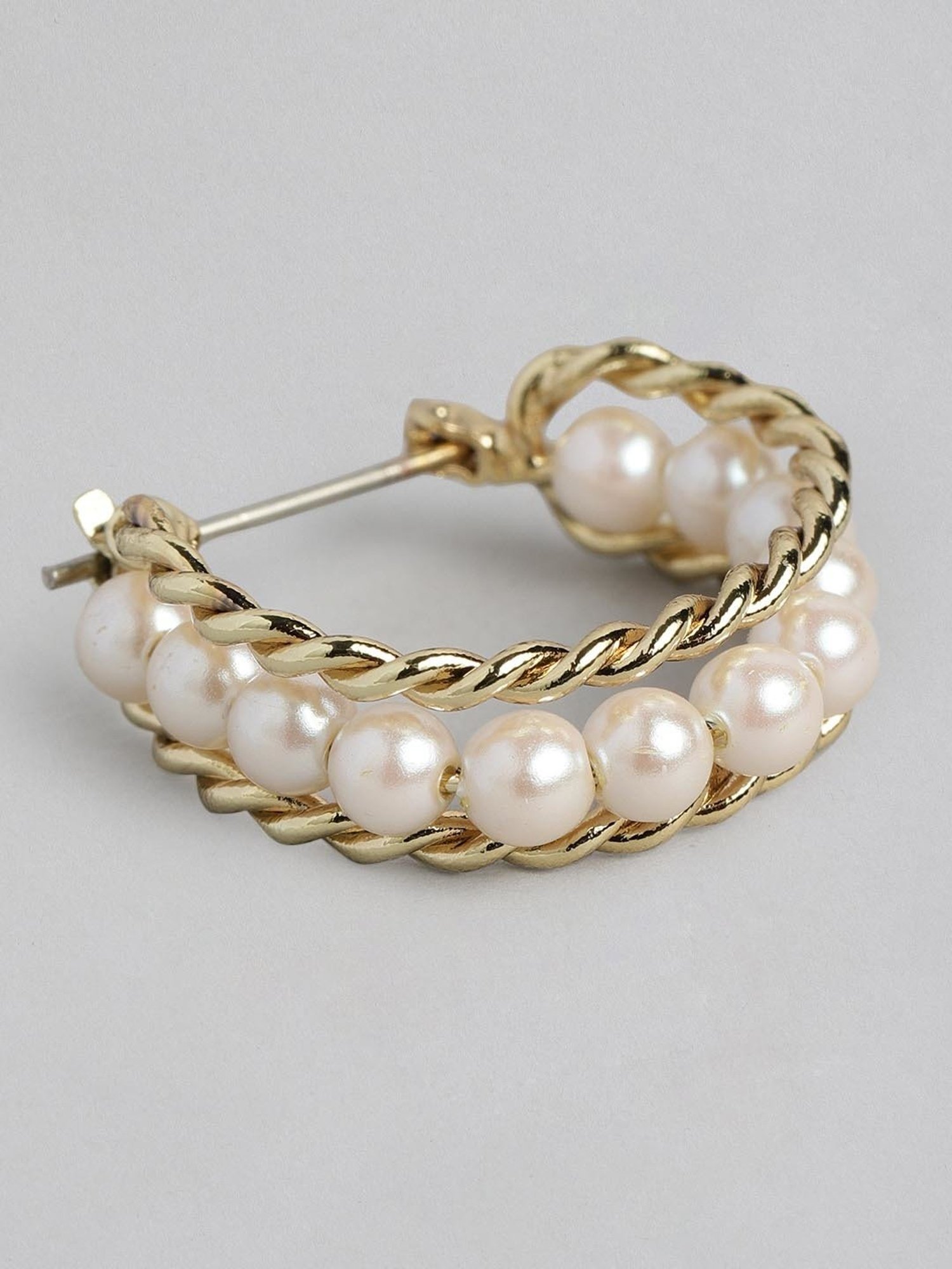 Estele Gold-Plated Hoop Earrings with White Pearls for Women