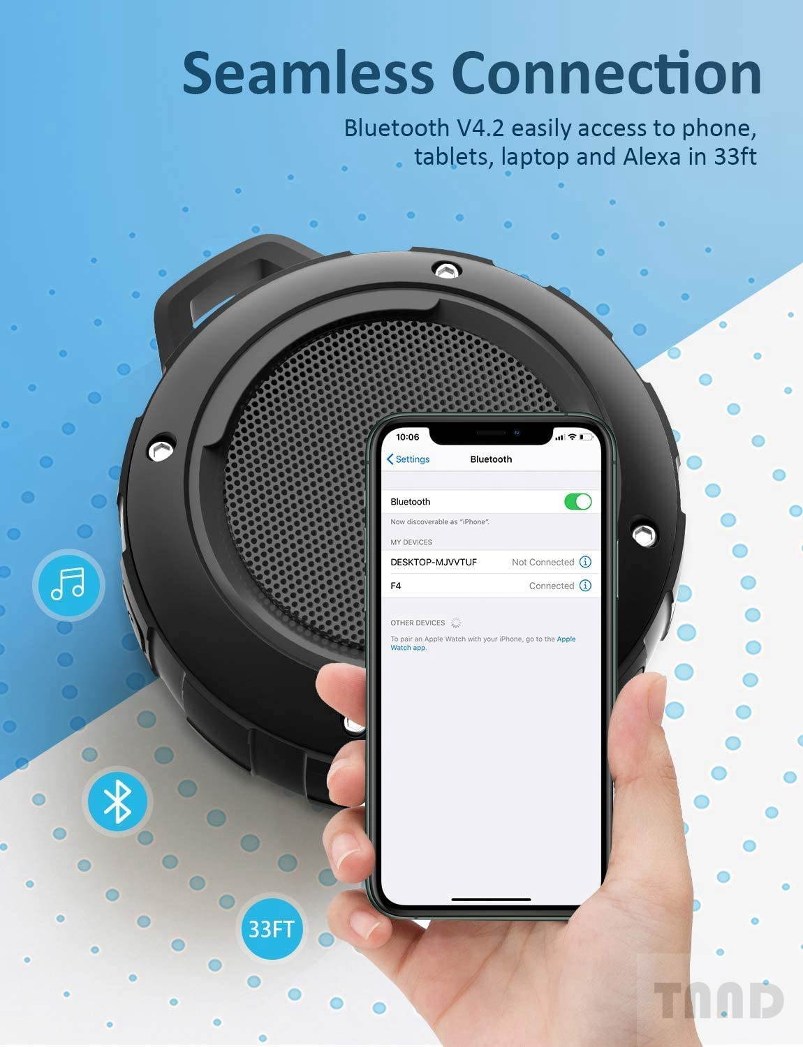 Outdoor waterproof Bluetooth speaker Wireless portable mini shower travel speaker with subwoofer, enhanced bass and built-in microphone, suitable for sports, swimming pool, beach, hiking and camping