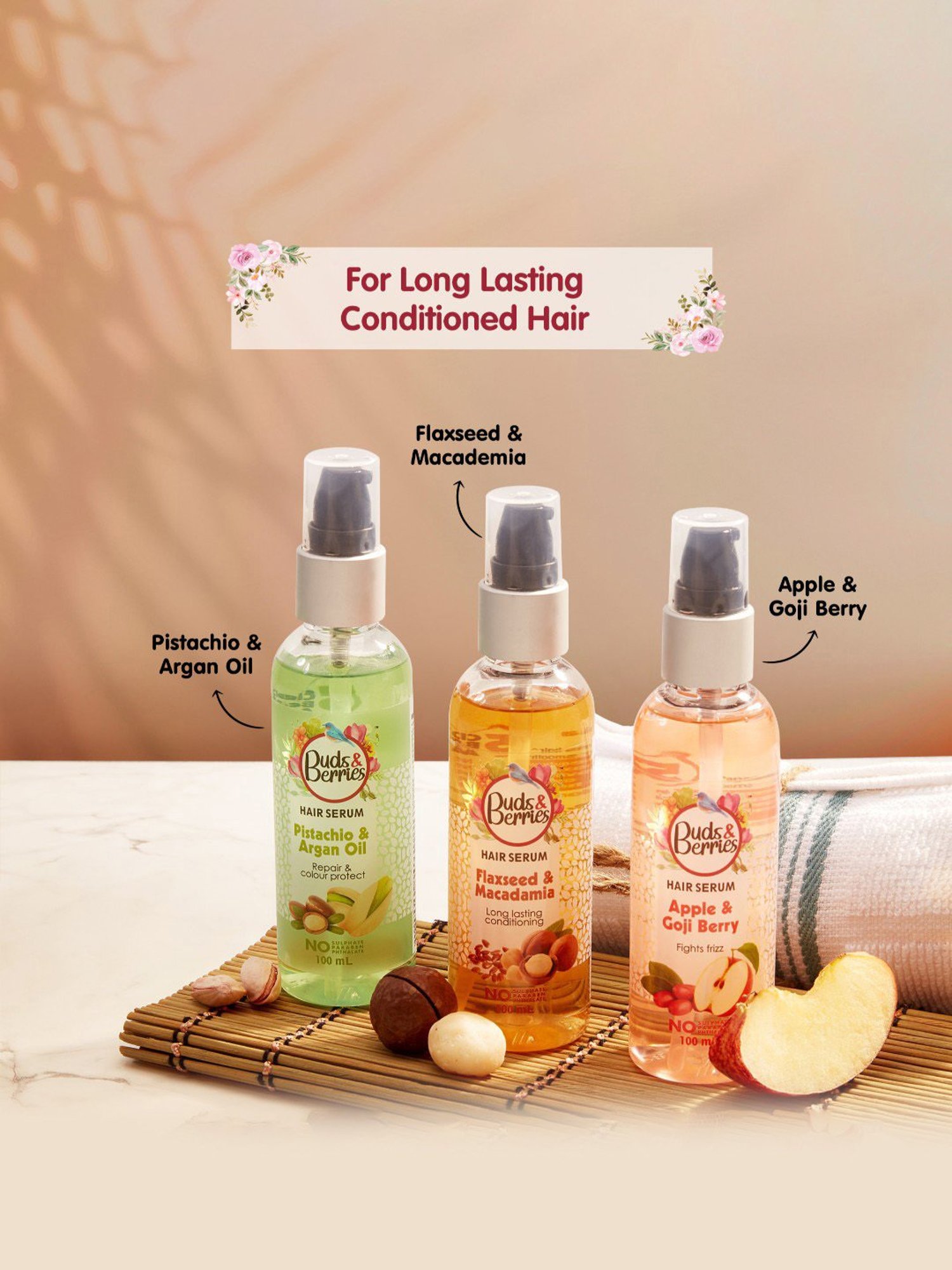 Buds & Berries Flaxseed & Macadamia Long Lasting Conditioning Hair Serum - 100 ml