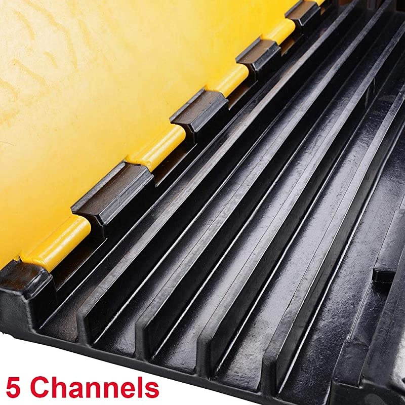 5 Channel Rubber Cable Protector Ramp Traffic Speed Bump 18000lbs Capacity Heavy Duty Cable Protective Cover Ramp Driveway Hose Cord Track Protector Wires Concealer wFlipOpen Top Cover