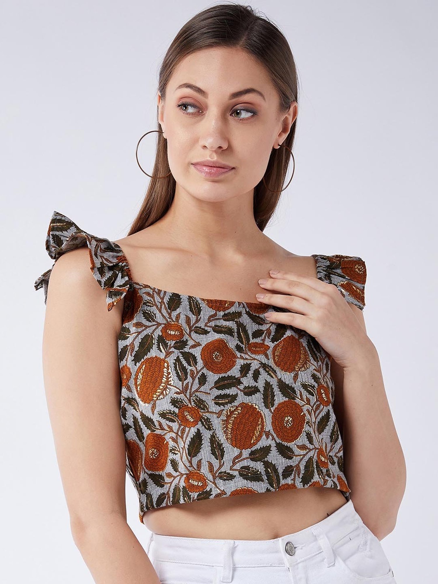 Inweave Grey Printed Crop Top