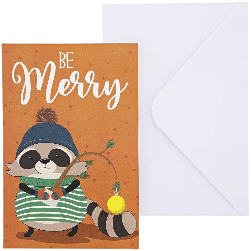48 Pack (8 of Each) Cute Woodland Animal Christmas Cards with Envelopes, 4 x 6 inches, 6 Assorted Designs Merry Xmas Festive Themed Greeting Cards