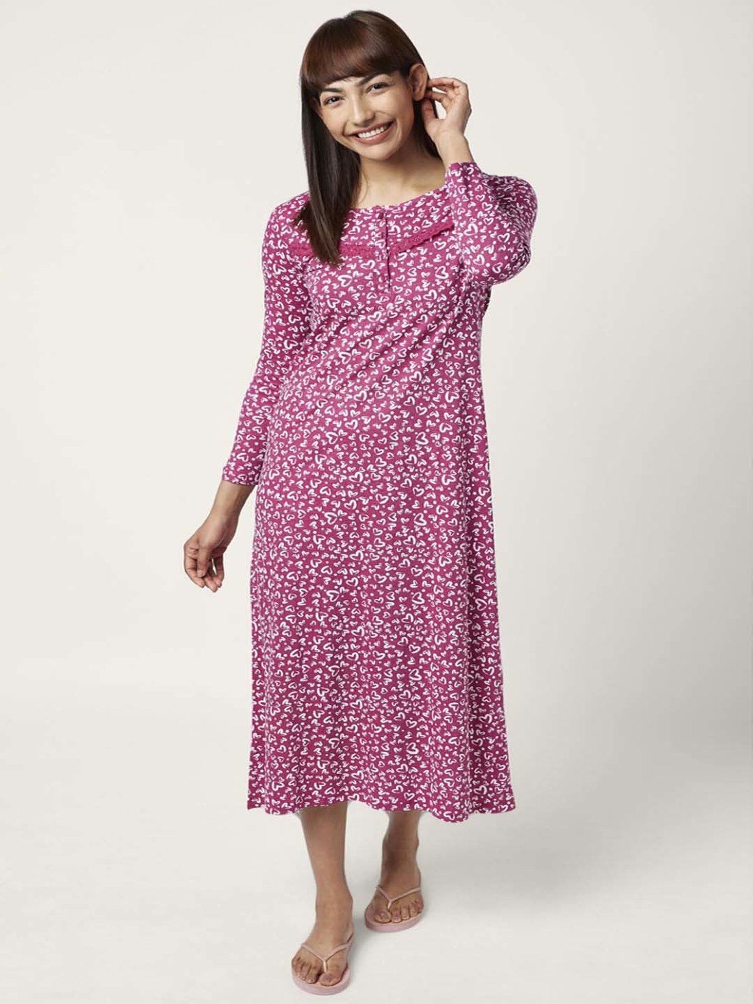 Dreamz by Pantaloons Pink Cotton Printed Nighty