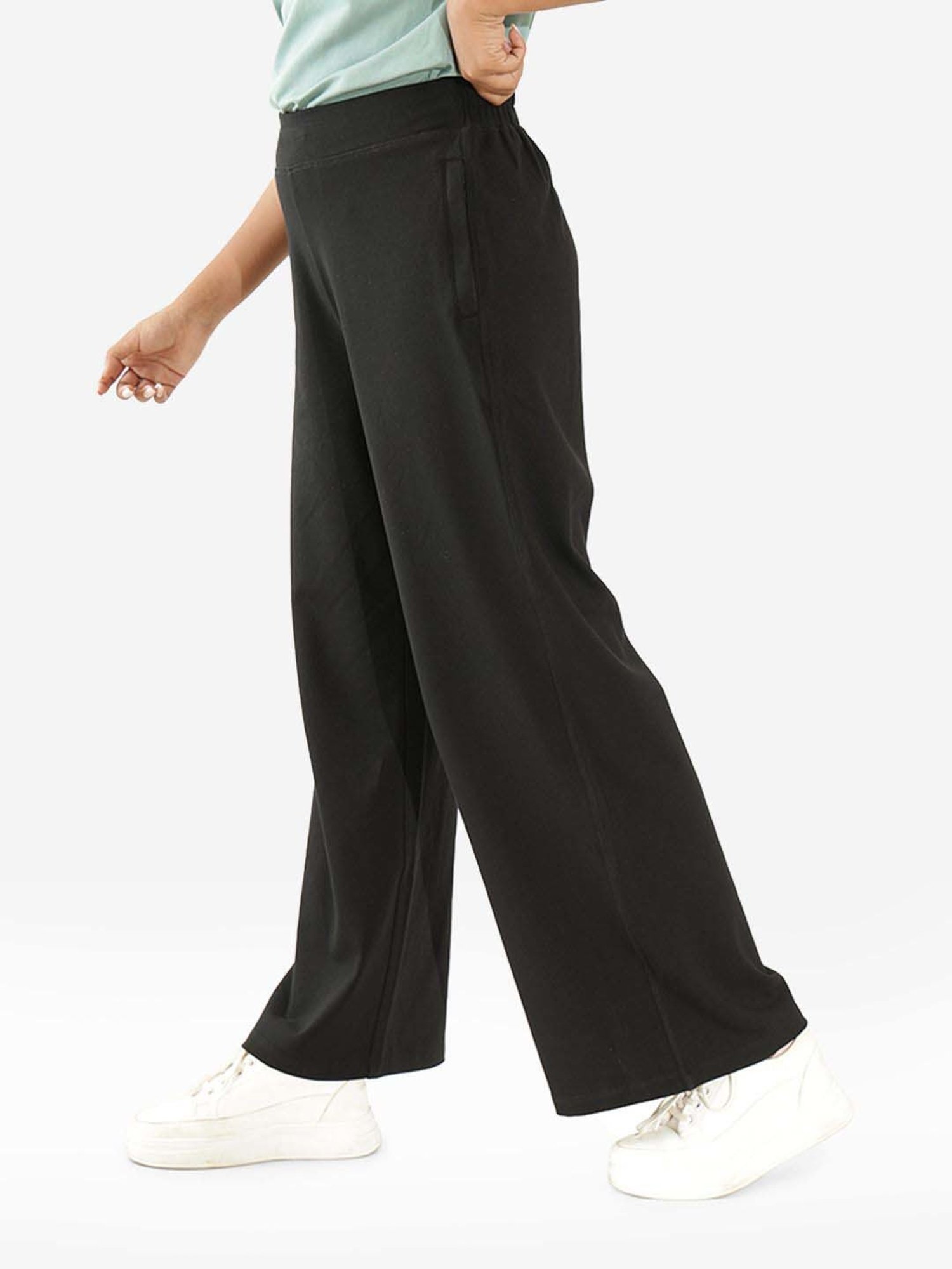 BlissClub Black Cotton Wide Leg Trousers