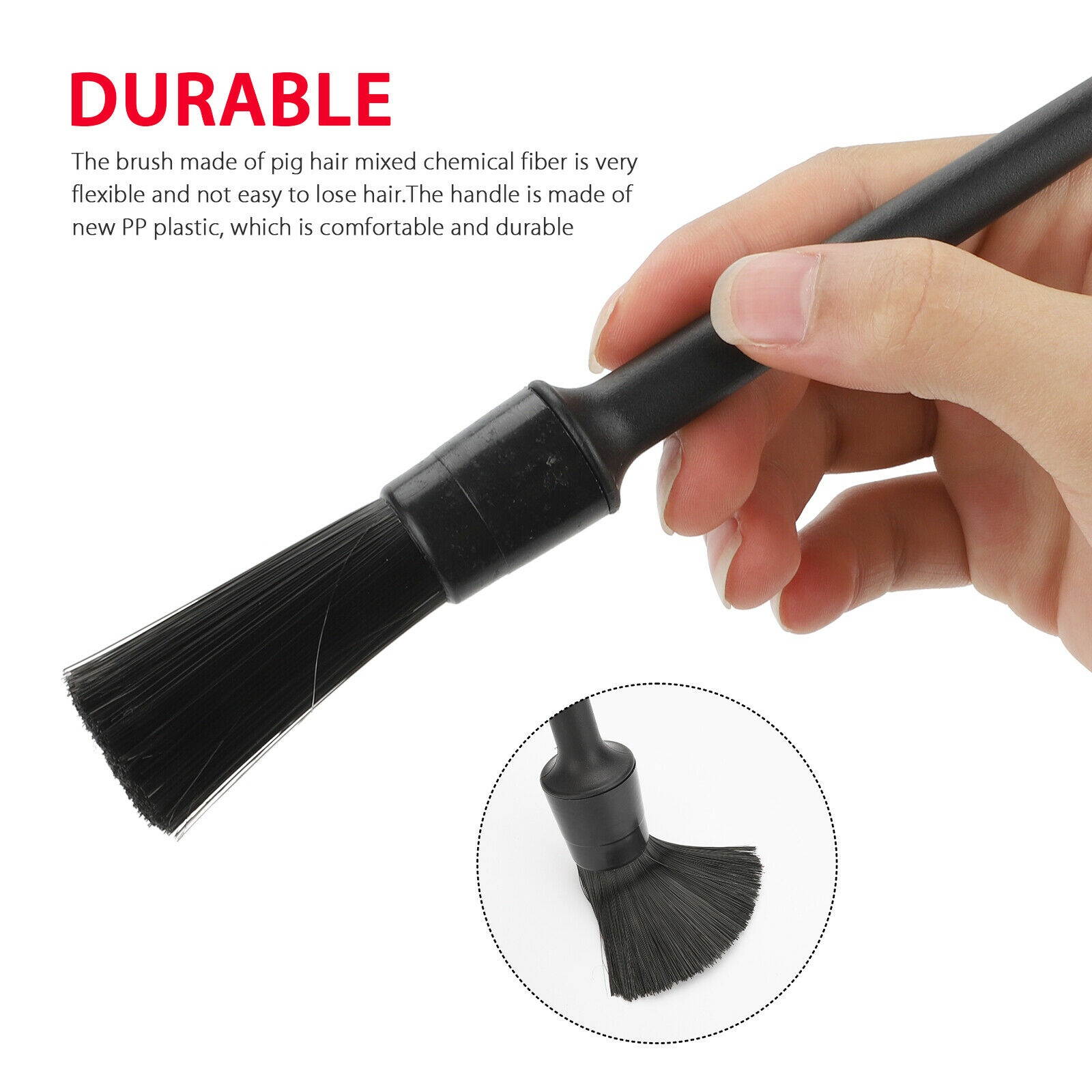 5Pcs/set Natural Boar Hair Detail Brush Auto Detailing Brushes Car Cleaning Tool