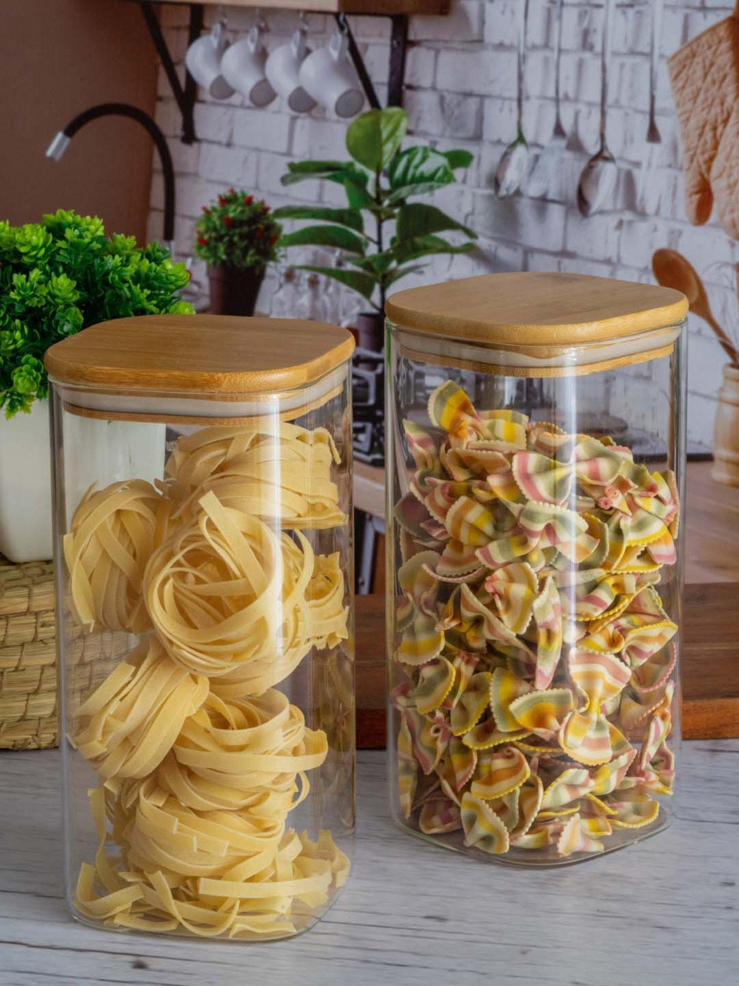 Goodhomes Tranparent & Brown Glass 9.7 cm Jar - Set of 2