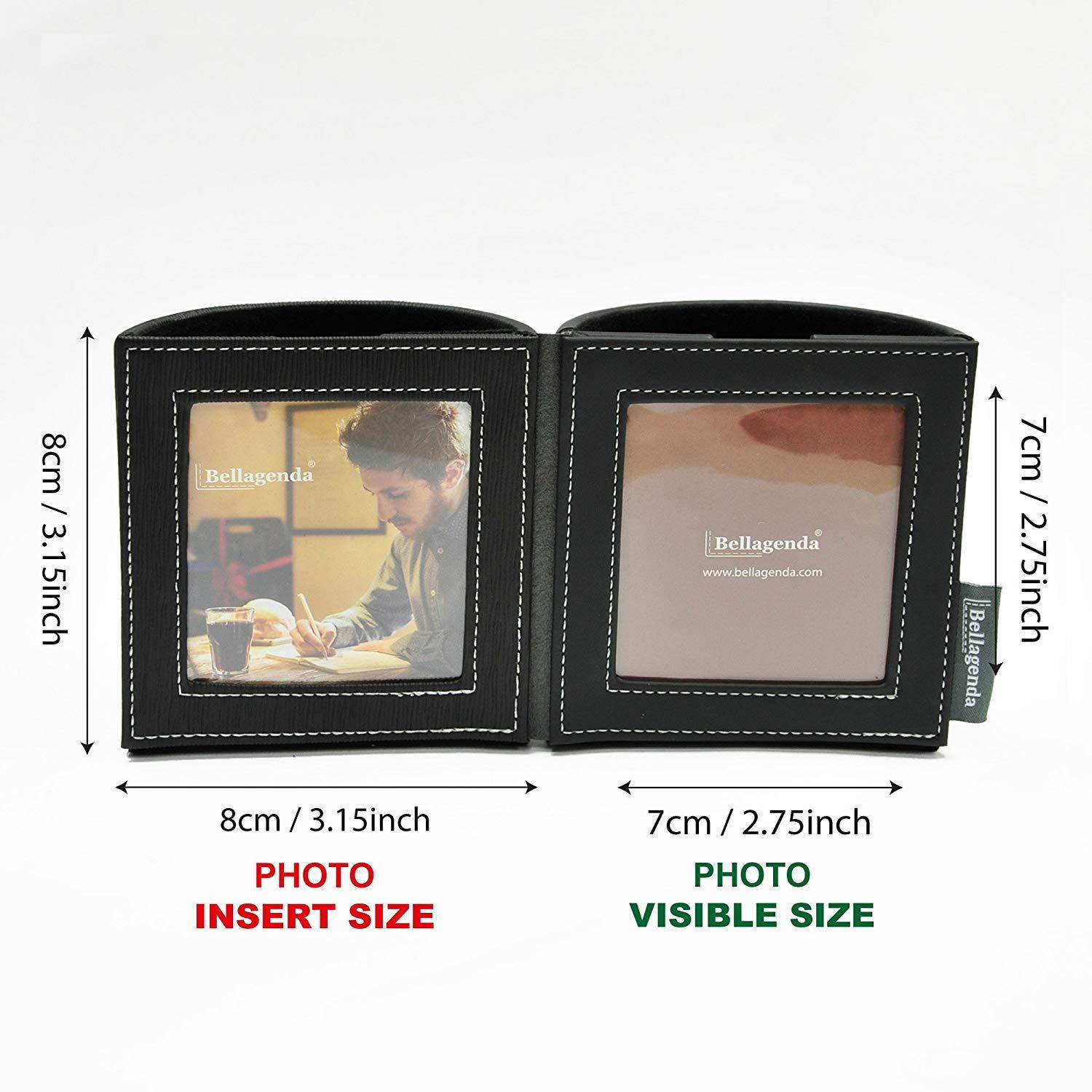 Pen Pencil Holder with Photo Frames | Desk Organizer | Desk Decoration | Multi Function Desk Stationery | Space Saver | 2 Picture Frames | Handicraft | PU Leather & Suede (Black)
